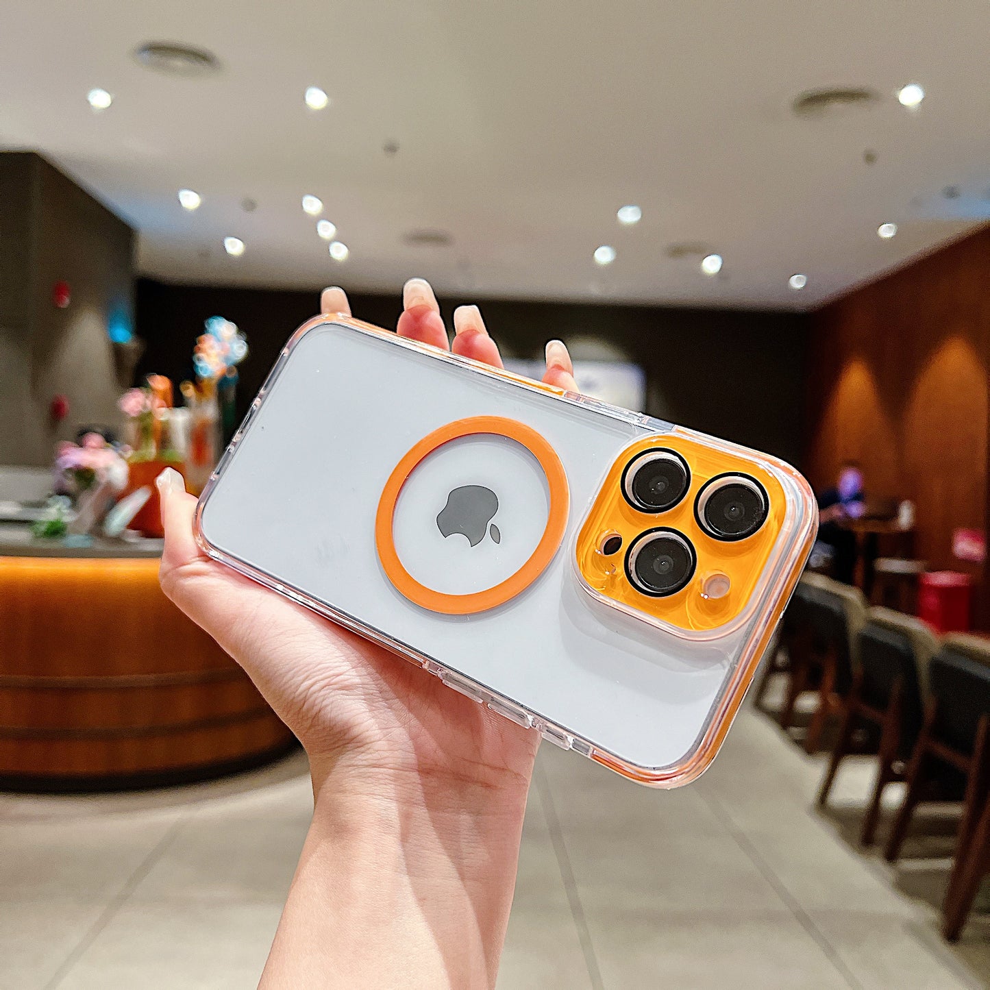 LuxuryKase Magnetic Crystal Clear Case | Colored Edges & Mag-Safe Ring | Built in Camera Lens Protection | Anti Yellow Transparent Bumper | Scratch Resistant For iPhone