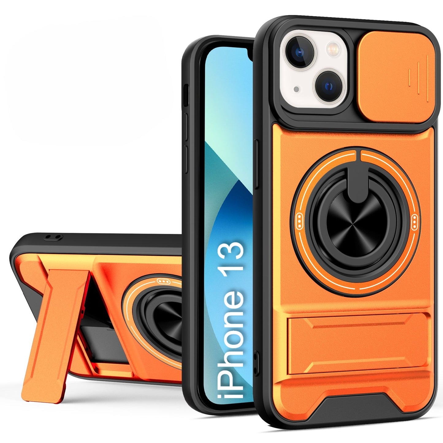 LuxuryKase Magnetic Armour Case | MagSafe Compatible | Sliding Camera Cover | 360° Finger Ring Holder | Built-In Bracket Stand | Hard PC Back & Soft TPU Bumper For iPhone & Samsung Series