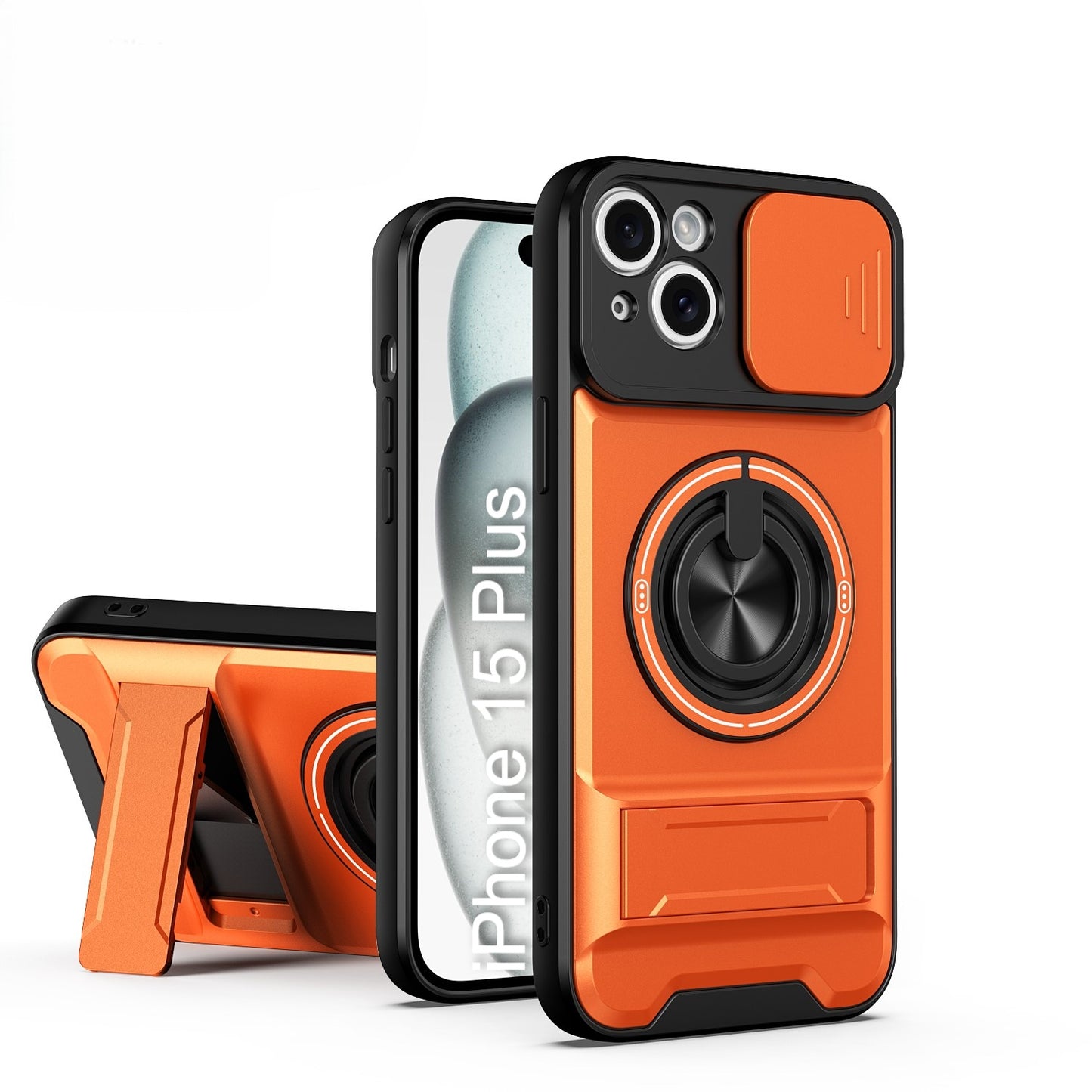 LuxuryKase Magnetic Armour Case | MagSafe Compatible | Sliding Camera Cover | 360° Finger Ring Holder | Built-In Bracket Stand | Hard PC Back & Soft TPU Bumper For iPhone & Samsung Series