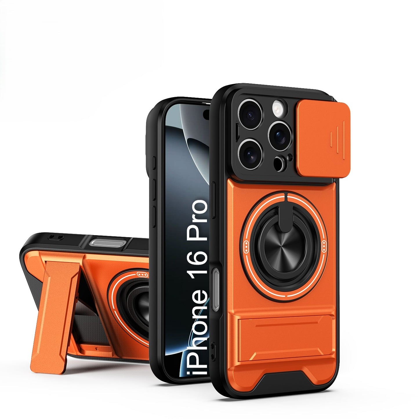 LuxuryKase Magnetic Armour Case | MagSafe Compatible | Sliding Camera Cover | 360° Finger Ring Holder | Built-In Bracket Stand | Hard PC Back & Soft TPU Bumper For iPhone & Samsung Series