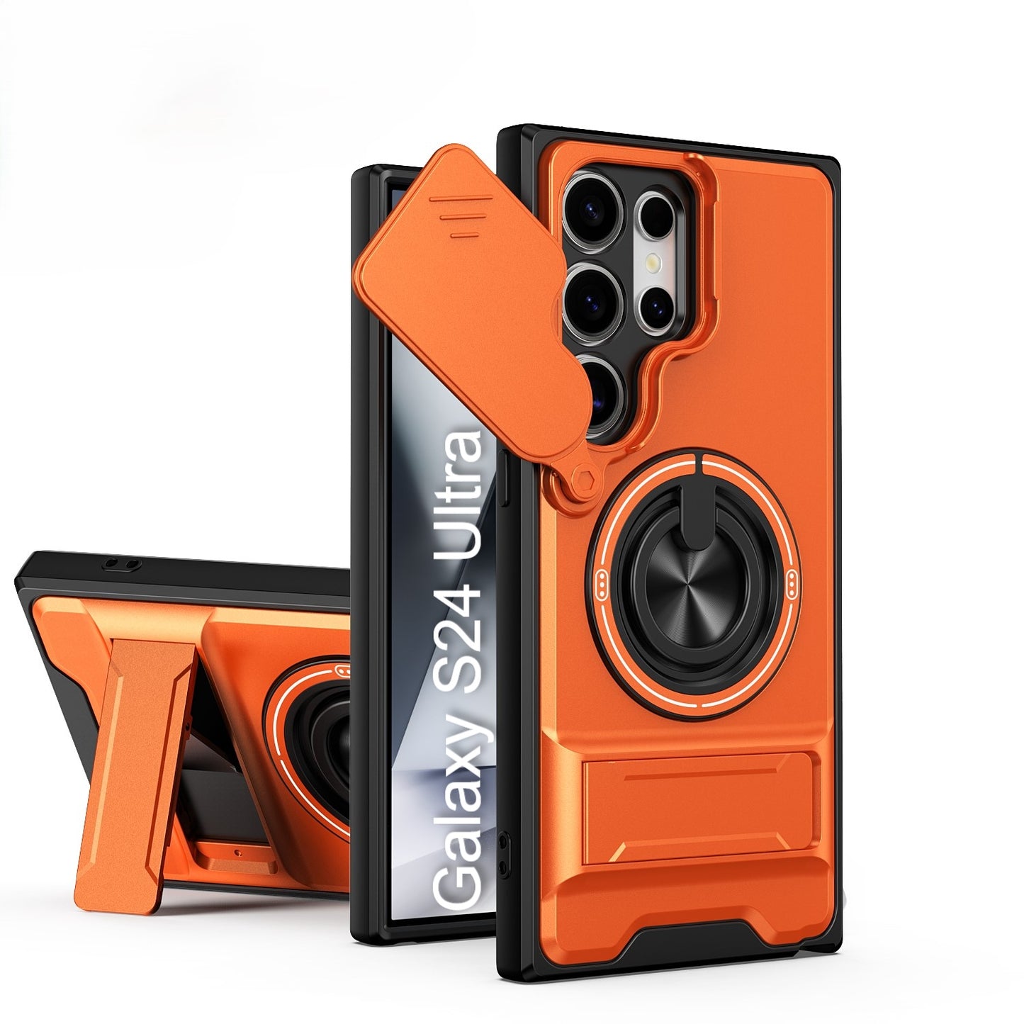 LuxuryKase Magnetic Armour Case | MagSafe Compatible | Sliding Camera Cover | 360° Finger Ring Holder | Built-In Bracket Stand | Hard PC Back & Soft TPU Bumper For iPhone & Samsung Series