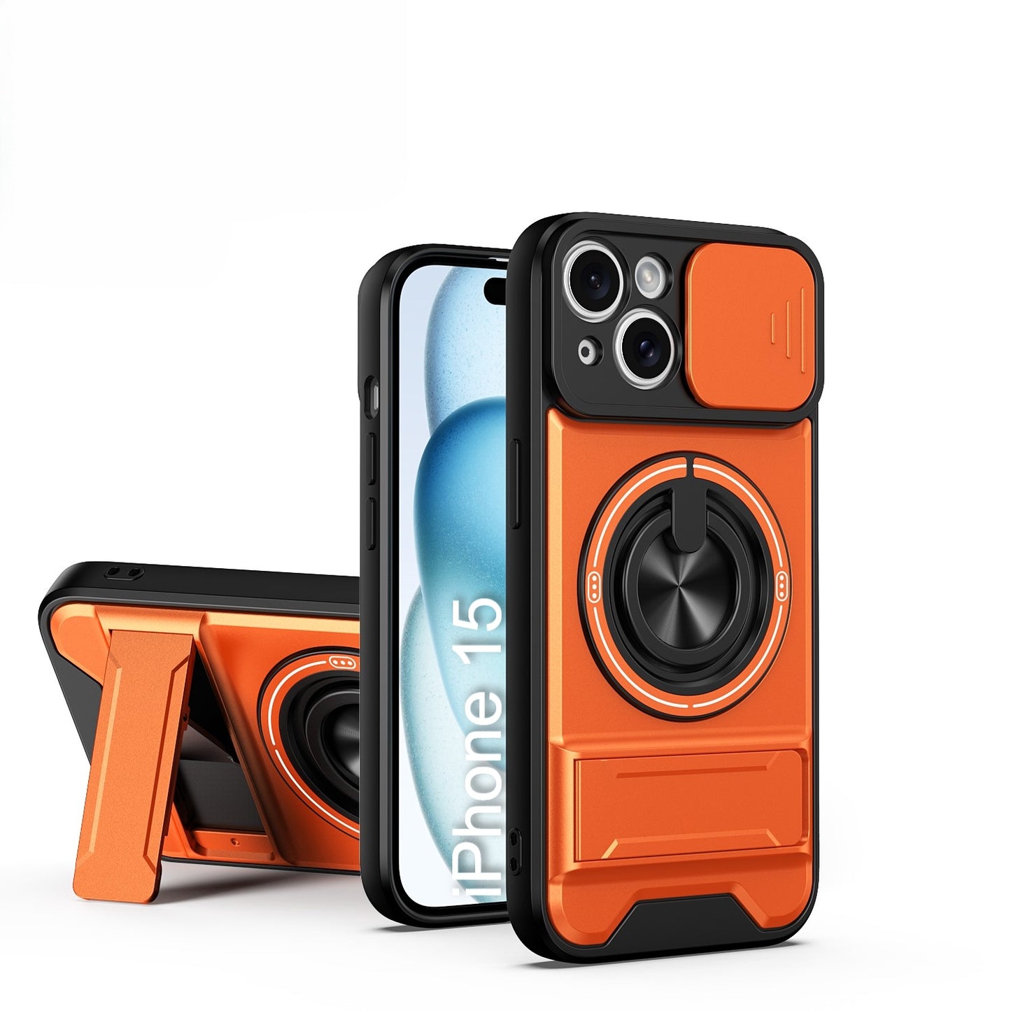 LuxuryKase Magnetic Armour Case | MagSafe Compatible | Sliding Camera Cover | 360° Finger Ring Holder | Built-In Bracket Stand | Hard PC Back & Soft TPU Bumper For iPhone & Samsung Series