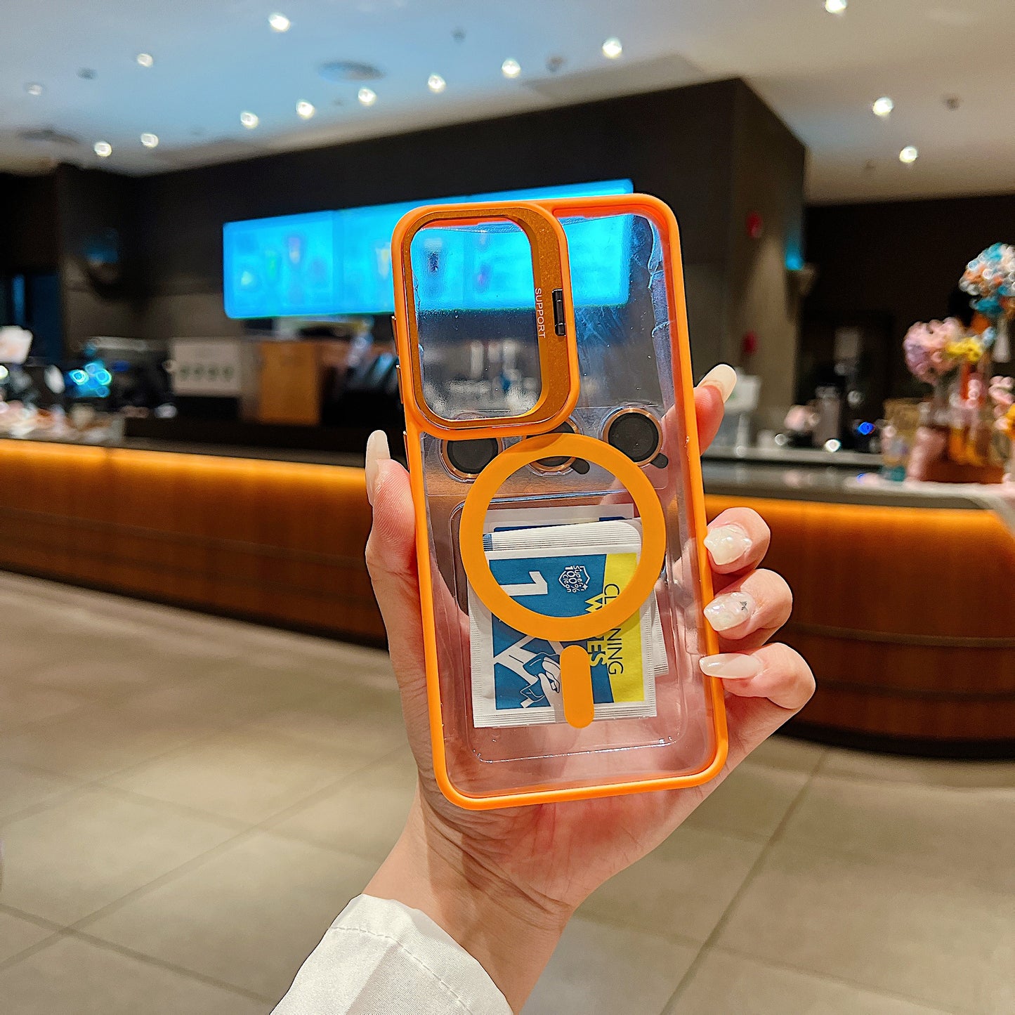 LuxuryKase Mag-Safe Clear Case | Shockproof Transparent Cover with Camera Lens Protection | Metal Ring Stand & Wireless Charging Support For iPhone & Samsung Series