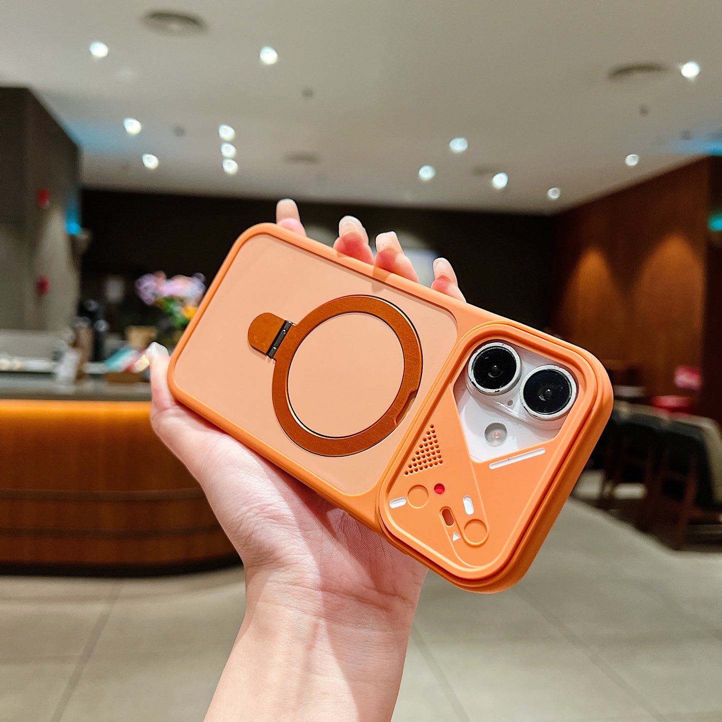 LuxuryKase Magnetic Shockproof Case | Foldable 90° Metal Ring Kickstand | Matte Finish | Futuristic Camera Shield Design | Slim Profile & Mag-Safe Compatible For iPhone & Samsung Series