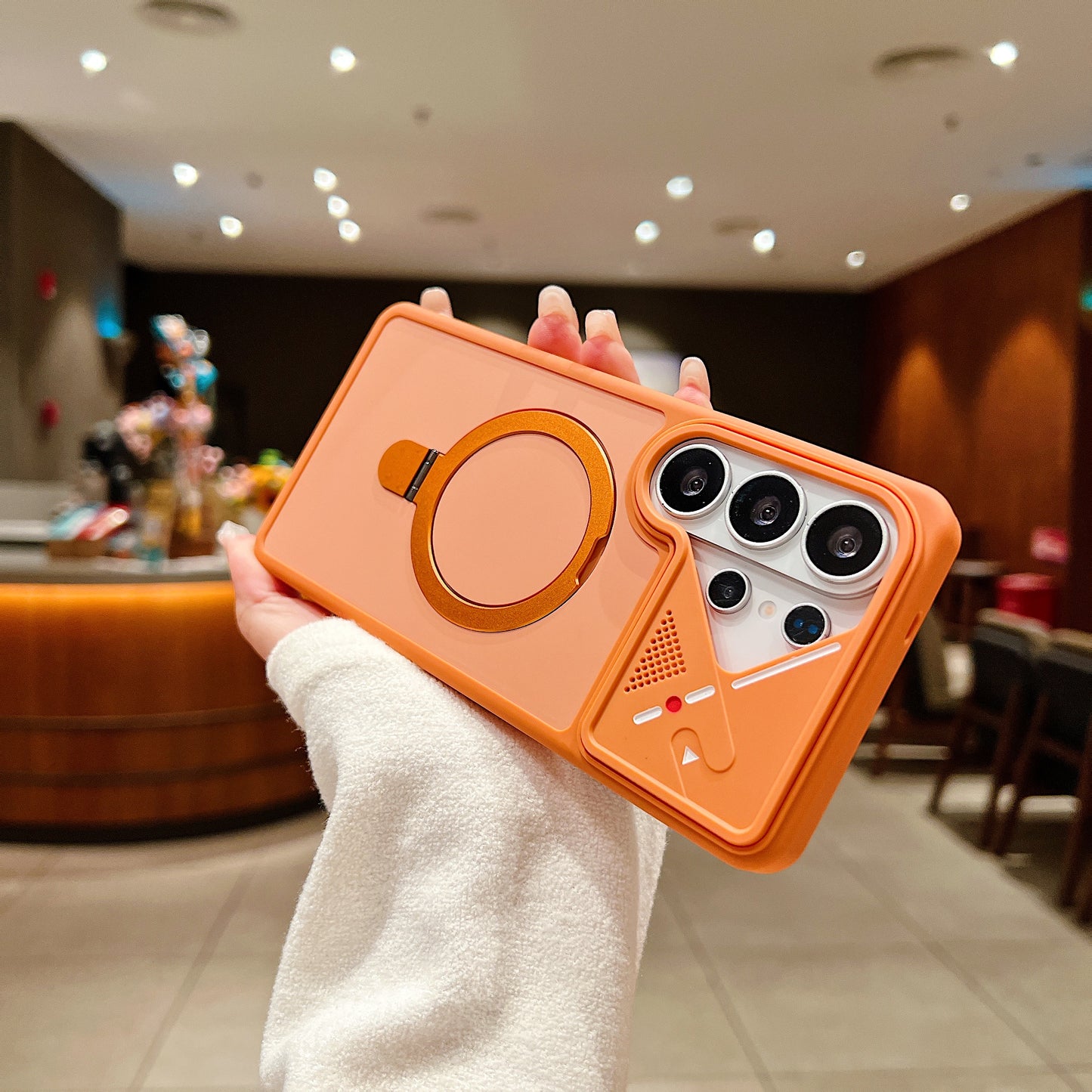 LuxuryKase Magnetic Shockproof Case | Foldable 90° Metal Ring Kickstand | Matte Finish | Futuristic Camera Shield Design | Slim Profile & Mag-Safe Compatible For iPhone & Samsung Series