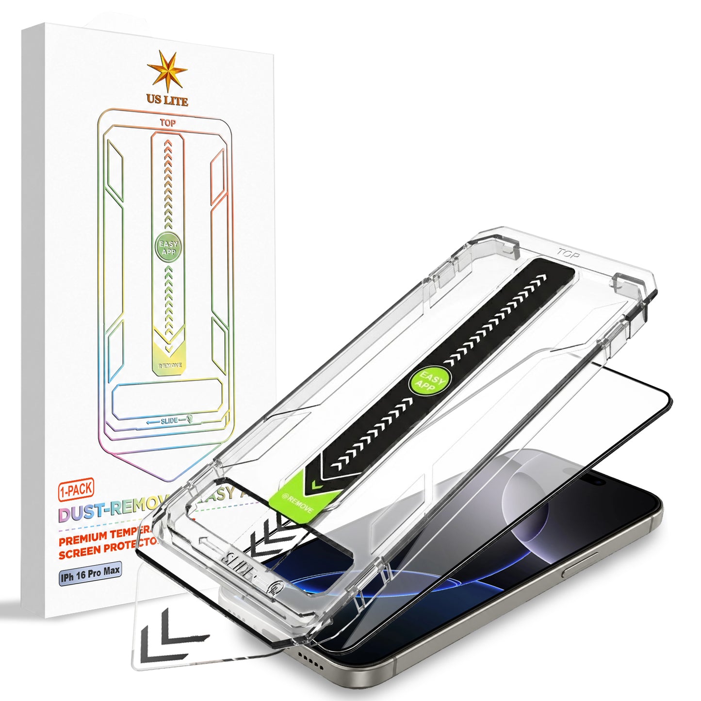 US LITE Tempered Glass Screen Protector | Align Tray | Shatterproof Screen Protection | 9H Hardness | Bubble-Free | Easy Installation Tool Kit For iPhone & Samsung Series