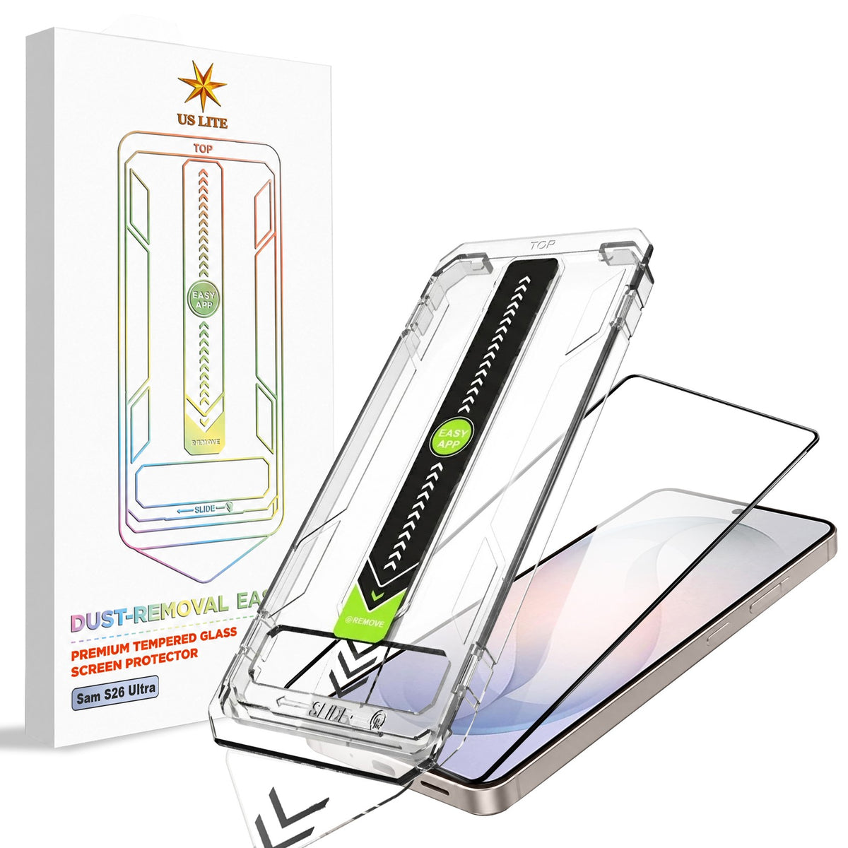 US LITE Tempered Glass Screen Protector | Align Tray | Shatterproof Screen Protection | 9H Hardness | Bubble-Free | Easy Installation Tool Kit For iPhone & Samsung Series