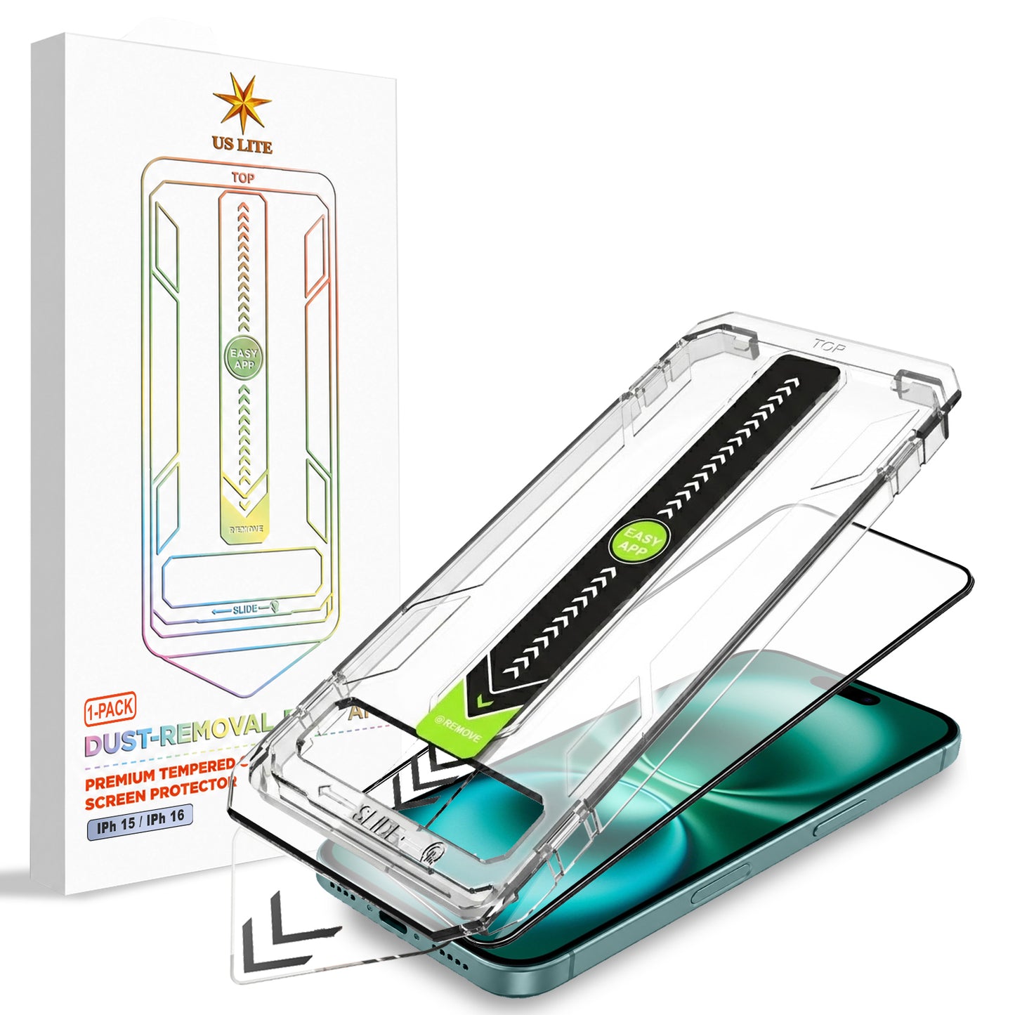 US LITE Tempered Glass Screen Protector | Align Tray | Shatterproof Screen Protection | 9H Hardness | Bubble-Free | Easy Installation Tool Kit For iPhone & Samsung Series