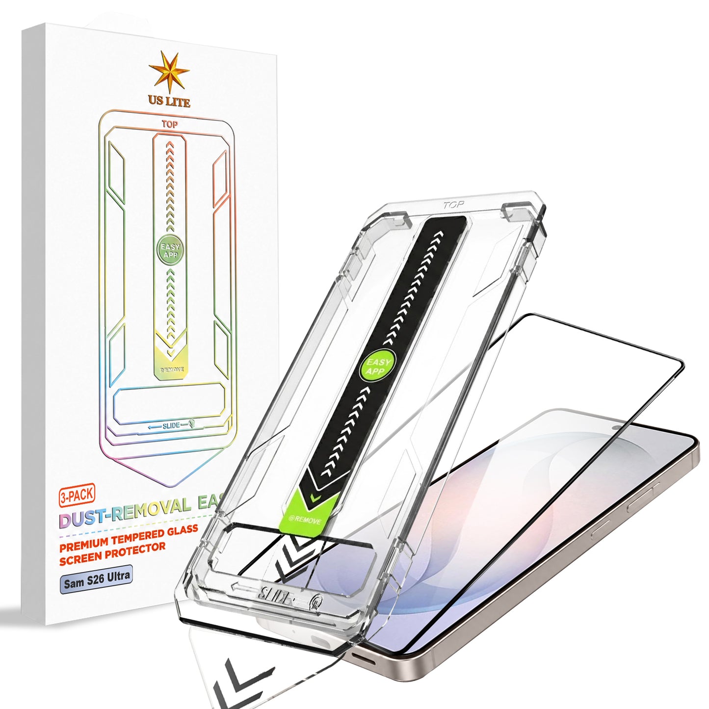 US LITE Tempered Glass Screen Protector | Align Tray | Shatterproof Screen Protection | 9H Hardness | Bubble-Free | Easy Installation Tool Kit For iPhone & Samsung Series