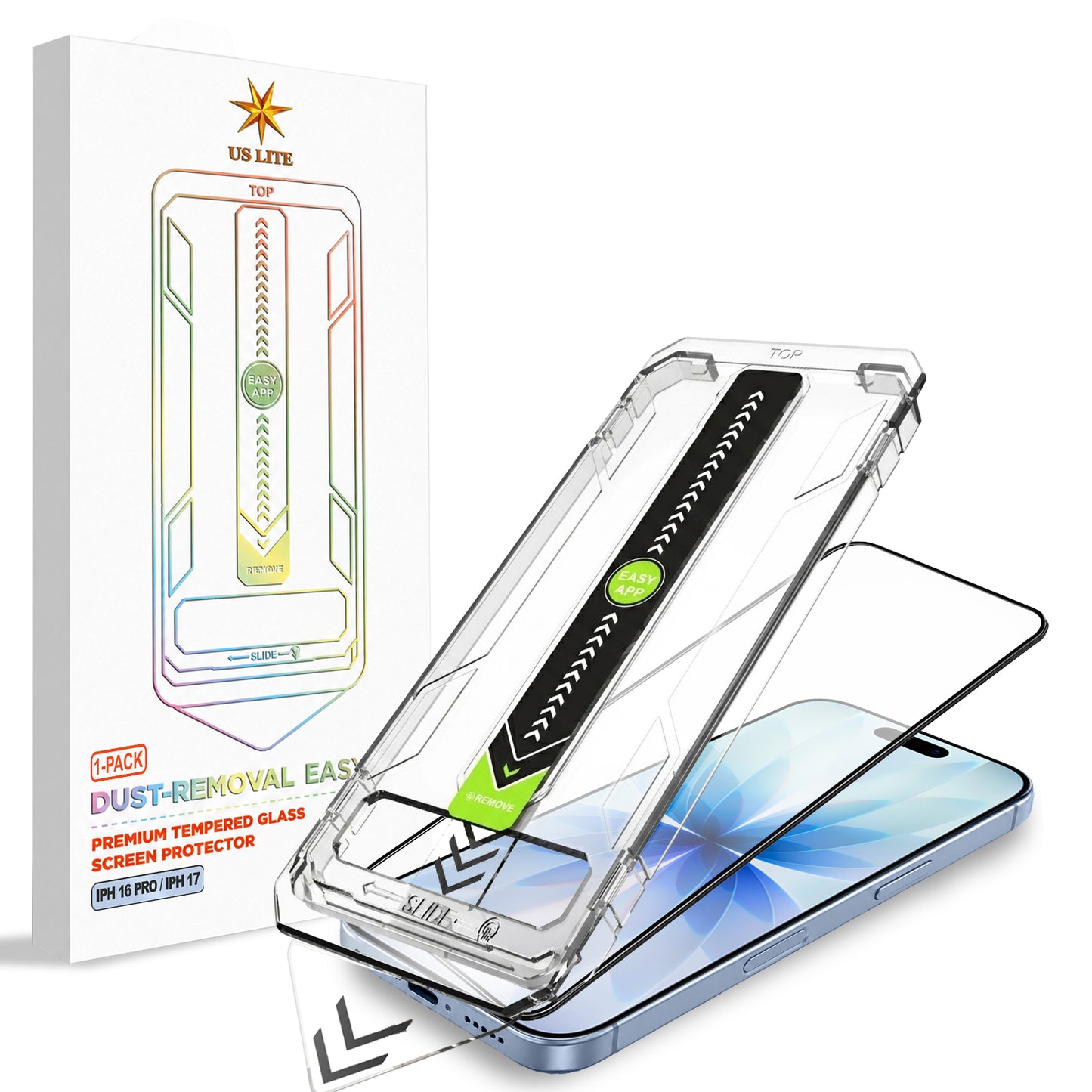 US LITE Tempered Glass Screen Protector | Align Tray | Shatterproof Screen Protection | 9H Hardness | Bubble-Free | Easy Installation Tool Kit For iPhone & Samsung Series