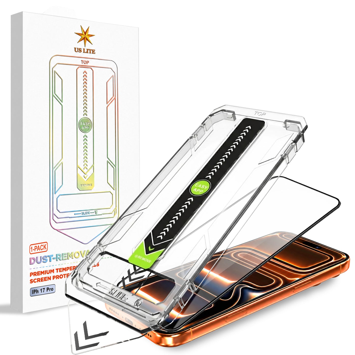 US LITE Tempered Glass Screen Protector | Align Tray | Shatterproof Screen Protection | 9H Hardness | Bubble-Free | Easy Installation Tool Kit For iPhone & Samsung Series