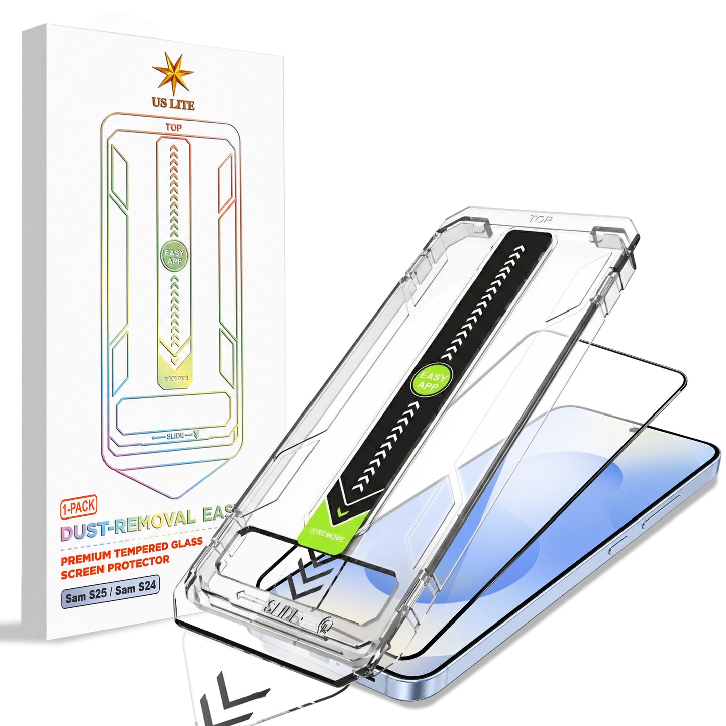 US LITE Tempered Glass Screen Protector | Align Tray | Shatterproof Screen Protection | 9H Hardness | Bubble-Free | Easy Installation Tool Kit For iPhone & Samsung Series