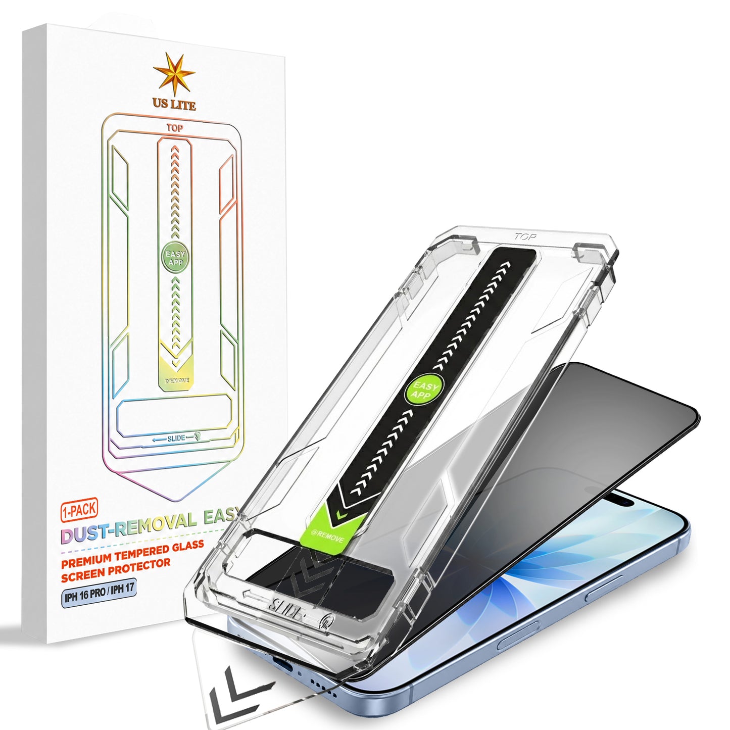 US LITE Tempered Glass Screen Protector | Align Tray | Shatterproof Screen Protection | 9H Hardness | Bubble-Free | Easy Installation Tool Kit For iPhone & Samsung Series