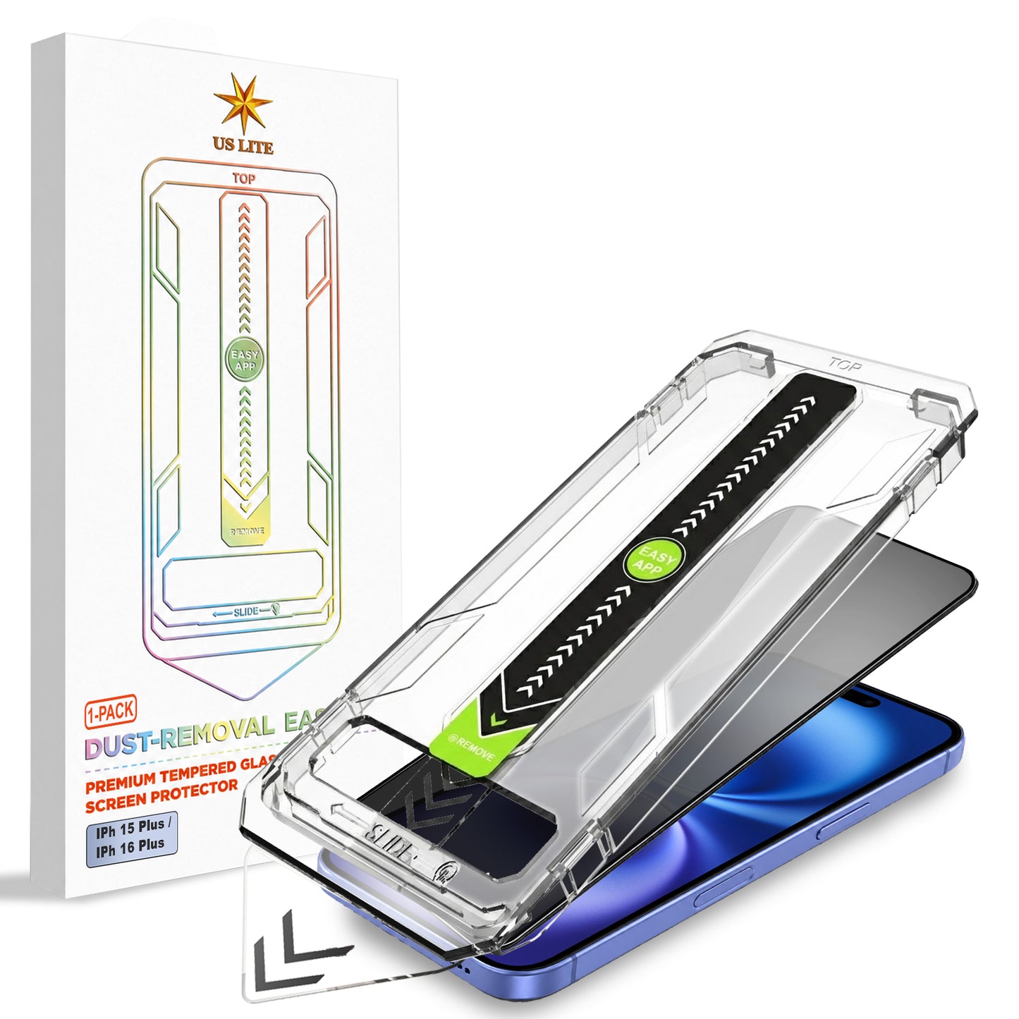 US LITE Tempered Glass Screen Protector | Align Tray | Shatterproof Screen Protection | 9H Hardness | Bubble-Free | Easy Installation Tool Kit For iPhone & Samsung Series