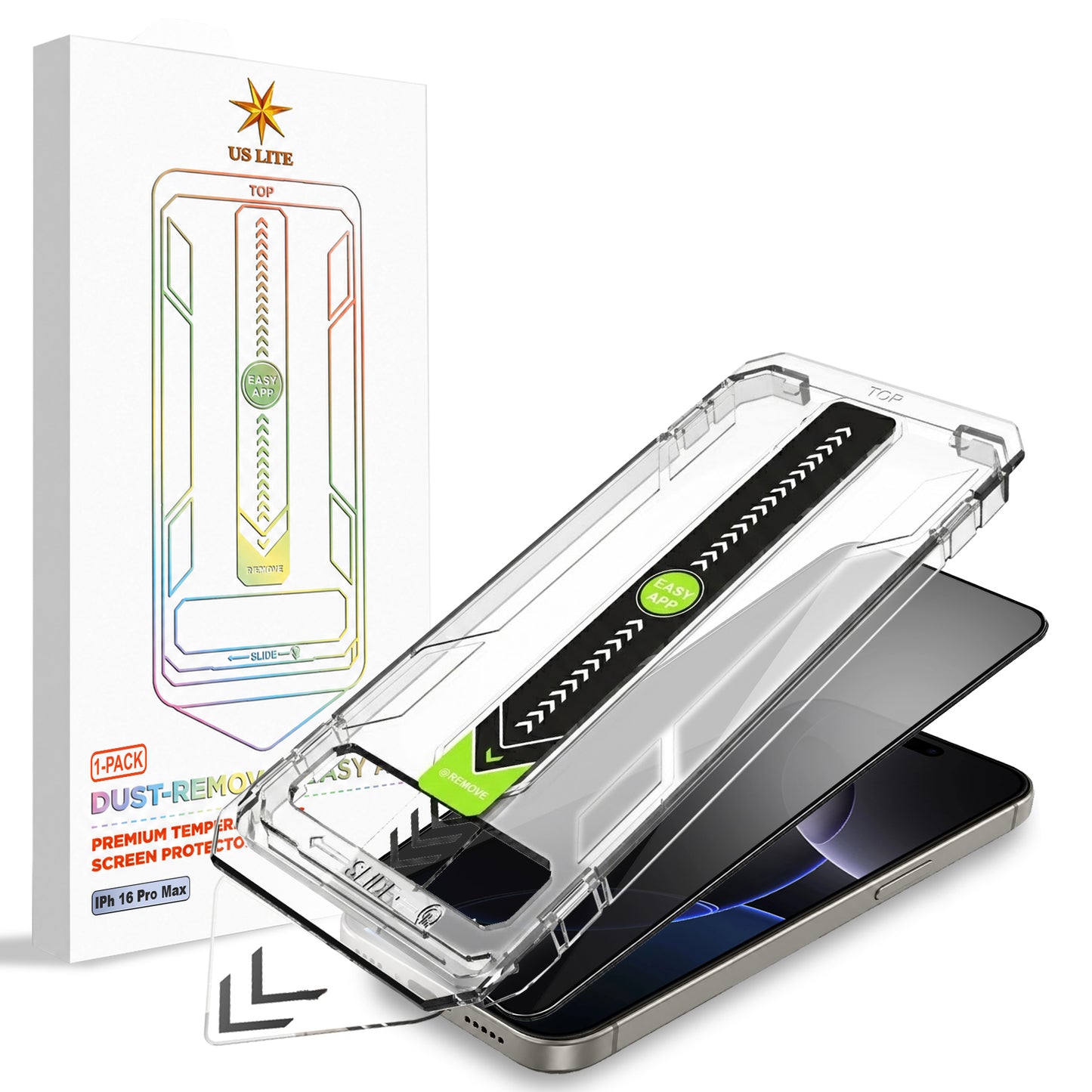 US LITE Tempered Glass Screen Protector | Align Tray | Shatterproof Screen Protection | 9H Hardness | Bubble-Free | Easy Installation Tool Kit For iPhone & Samsung Series