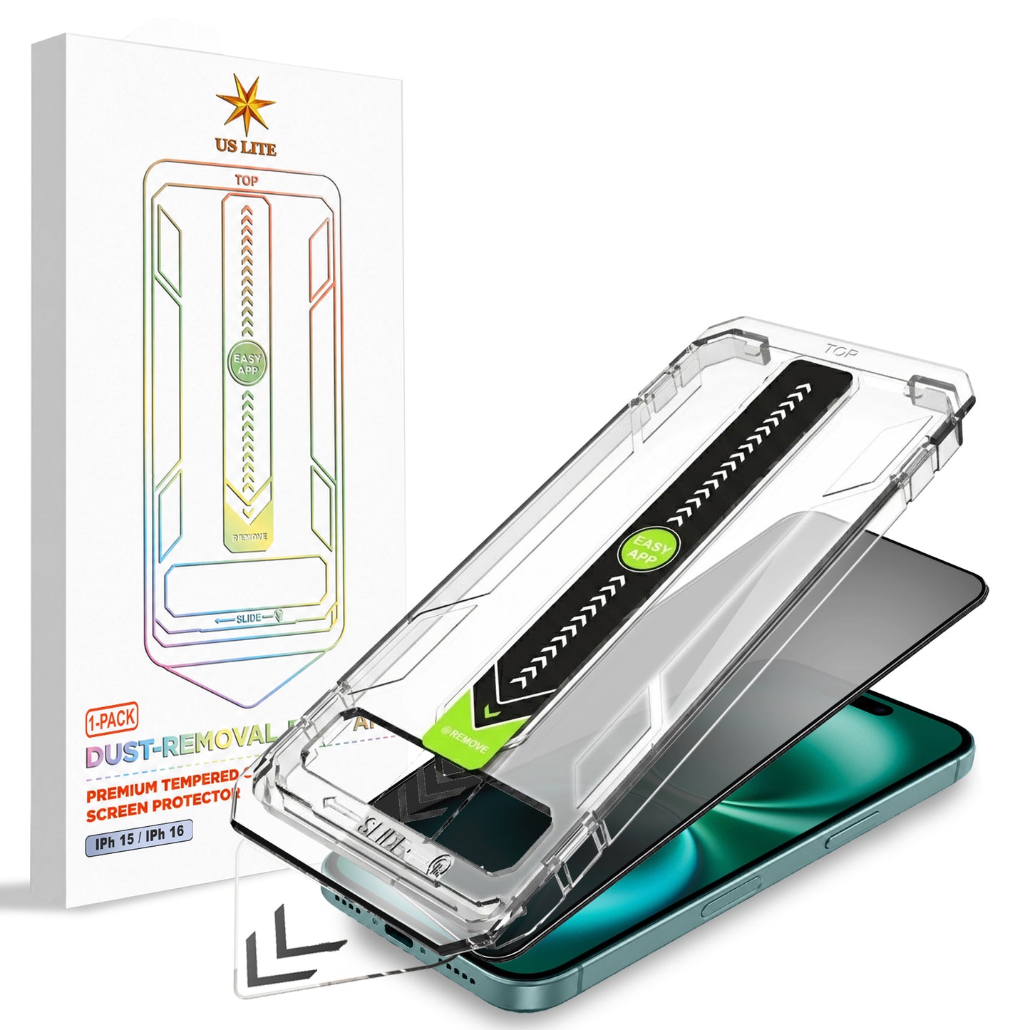US LITE Tempered Glass Screen Protector | Align Tray | Shatterproof Screen Protection | 9H Hardness | Bubble-Free | Easy Installation Tool Kit For iPhone & Samsung Series