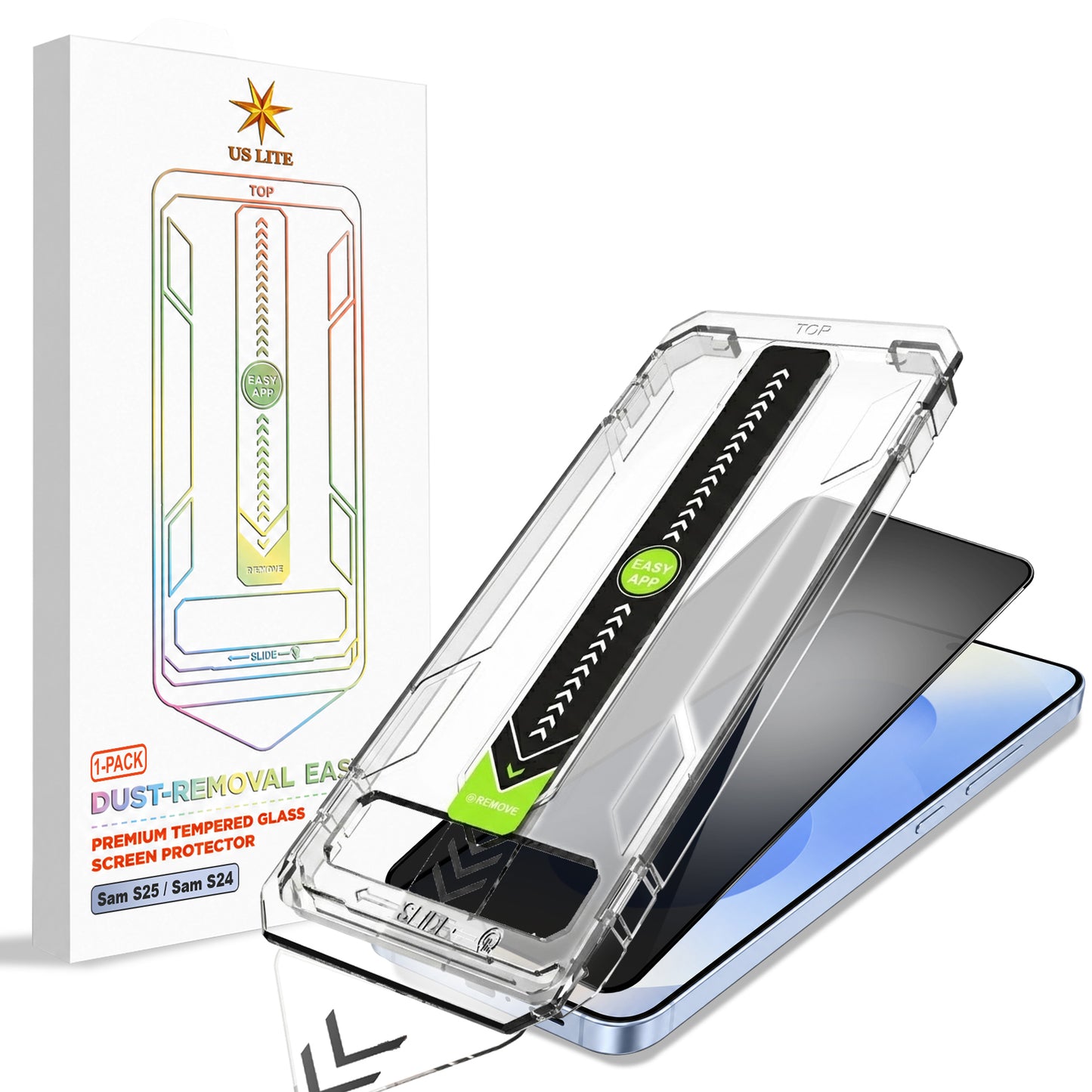 US LITE Tempered Glass Screen Protector | Align Tray | Shatterproof Screen Protection | 9H Hardness | Bubble-Free | Easy Installation Tool Kit For iPhone & Samsung Series