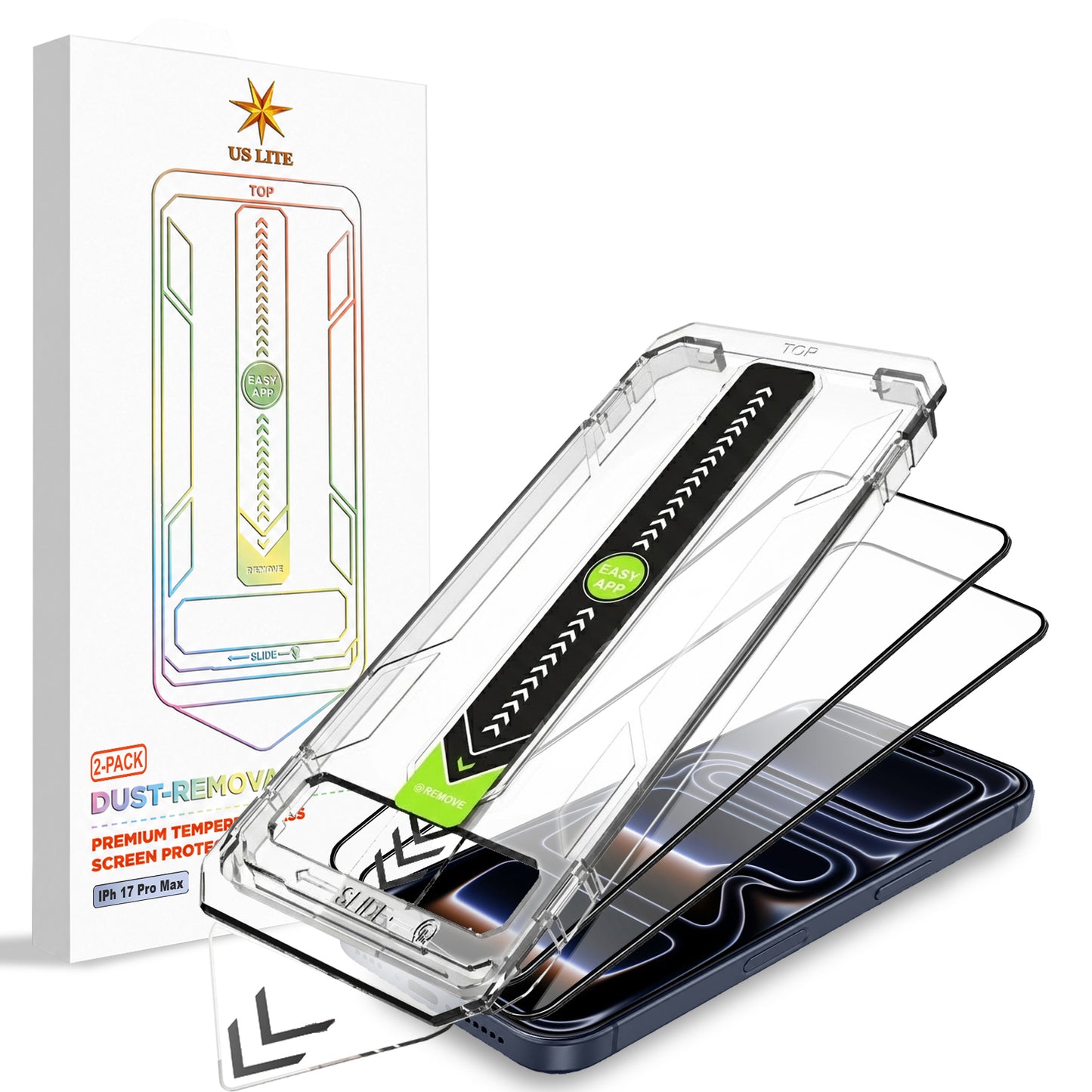 US LITE Tempered Glass Screen Protector | Align Tray | Shatterproof Screen Protection | 9H Hardness | Bubble-Free | Easy Installation Tool Kit For iPhone & Samsung Series