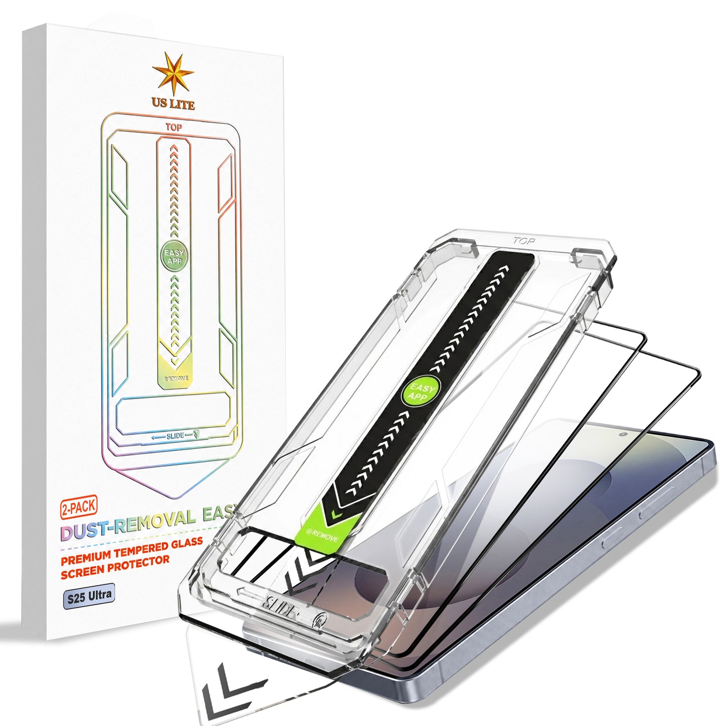 US LITE Tempered Glass Screen Protector | Align Tray | Shatterproof Screen Protection | 9H Hardness | Bubble-Free | Easy Installation Tool Kit For iPhone & Samsung Series