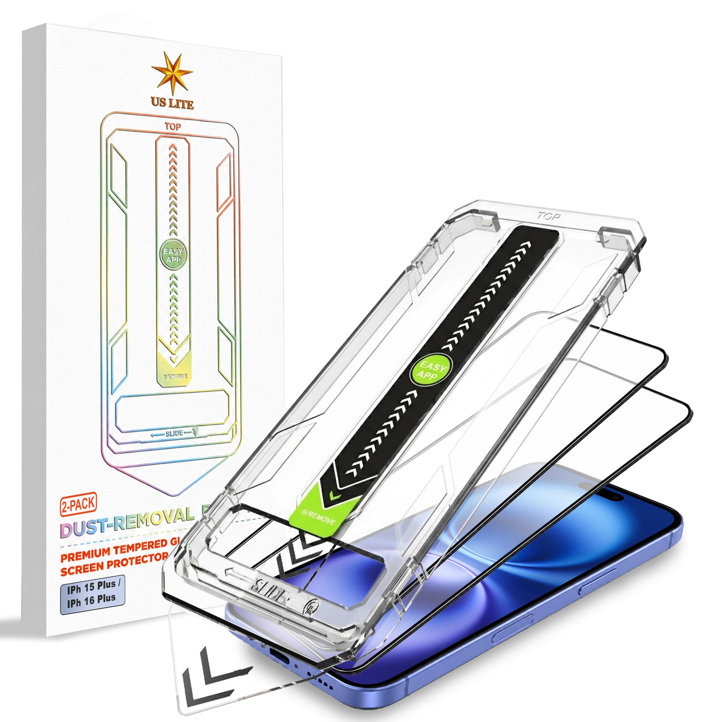 US LITE Tempered Glass Screen Protector | Align Tray | Shatterproof Screen Protection | 9H Hardness | Bubble-Free | Easy Installation Tool Kit For iPhone & Samsung Series