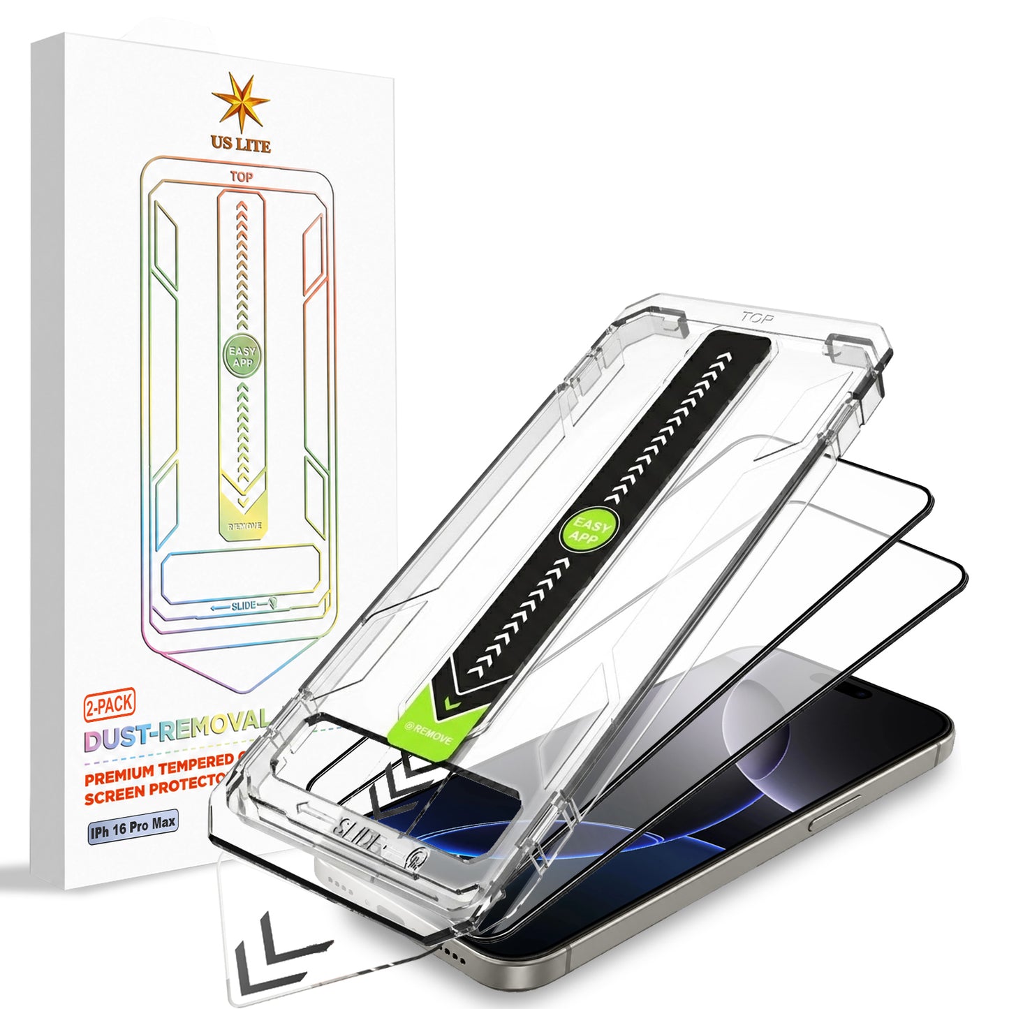 US LITE Tempered Glass Screen Protector | Align Tray | Shatterproof Screen Protection | 9H Hardness | Bubble-Free | Easy Installation Tool Kit For iPhone & Samsung Series