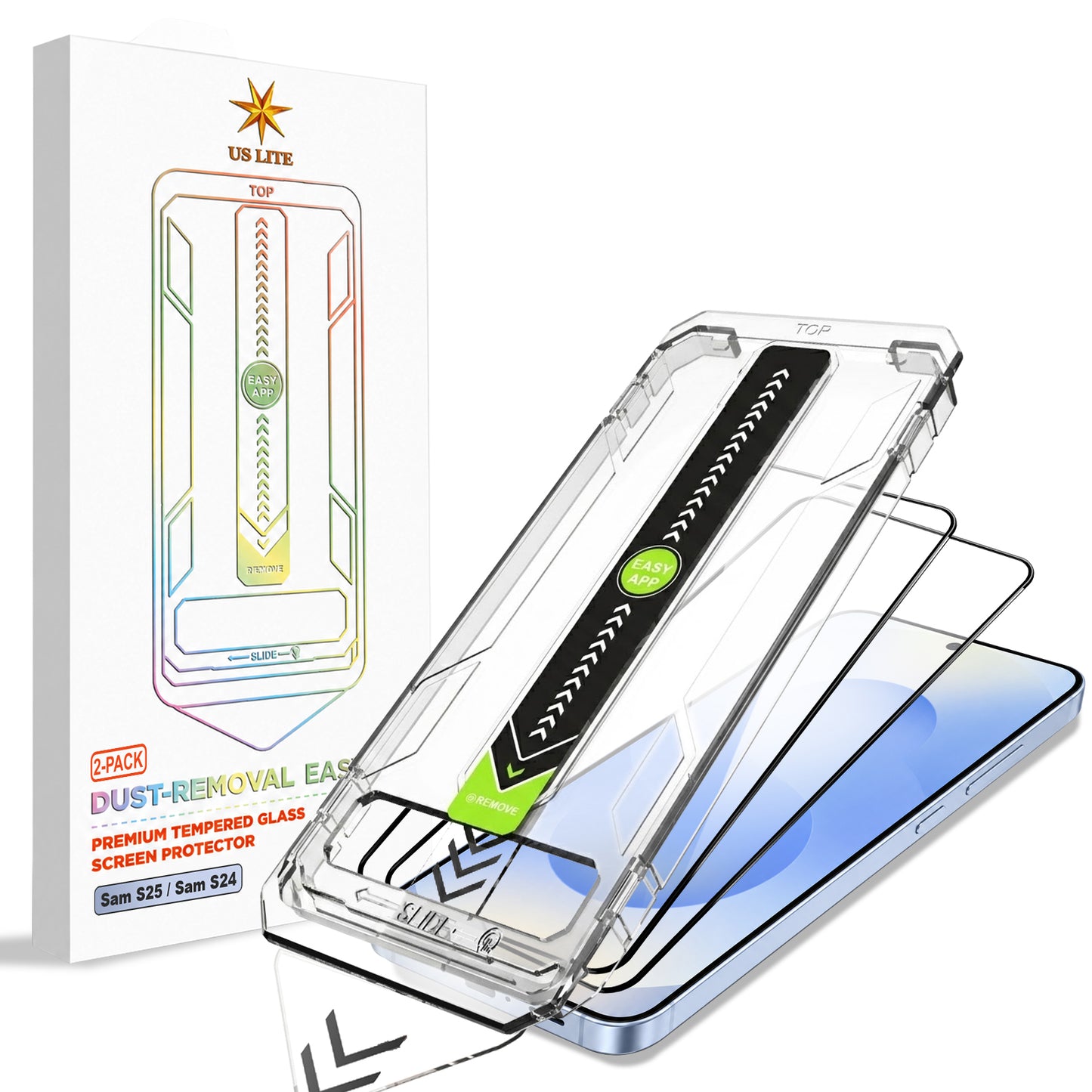 US LITE Tempered Glass Screen Protector | Align Tray | Shatterproof Screen Protection | 9H Hardness | Bubble-Free | Easy Installation Tool Kit For iPhone & Samsung Series