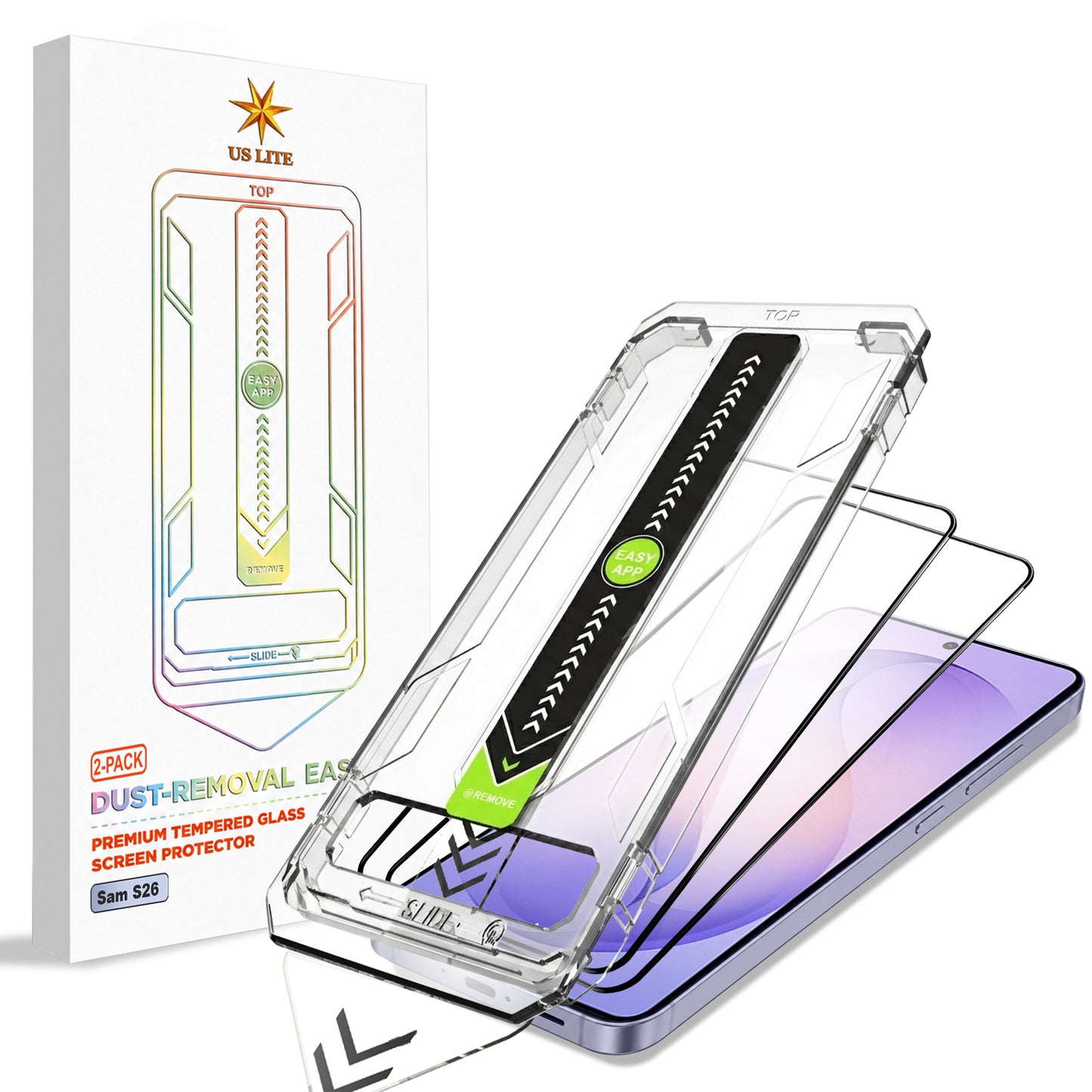 US LITE Tempered Glass Screen Protector | Align Tray | Shatterproof Screen Protection | 9H Hardness | Bubble-Free | Easy Installation Tool Kit For iPhone & Samsung Series