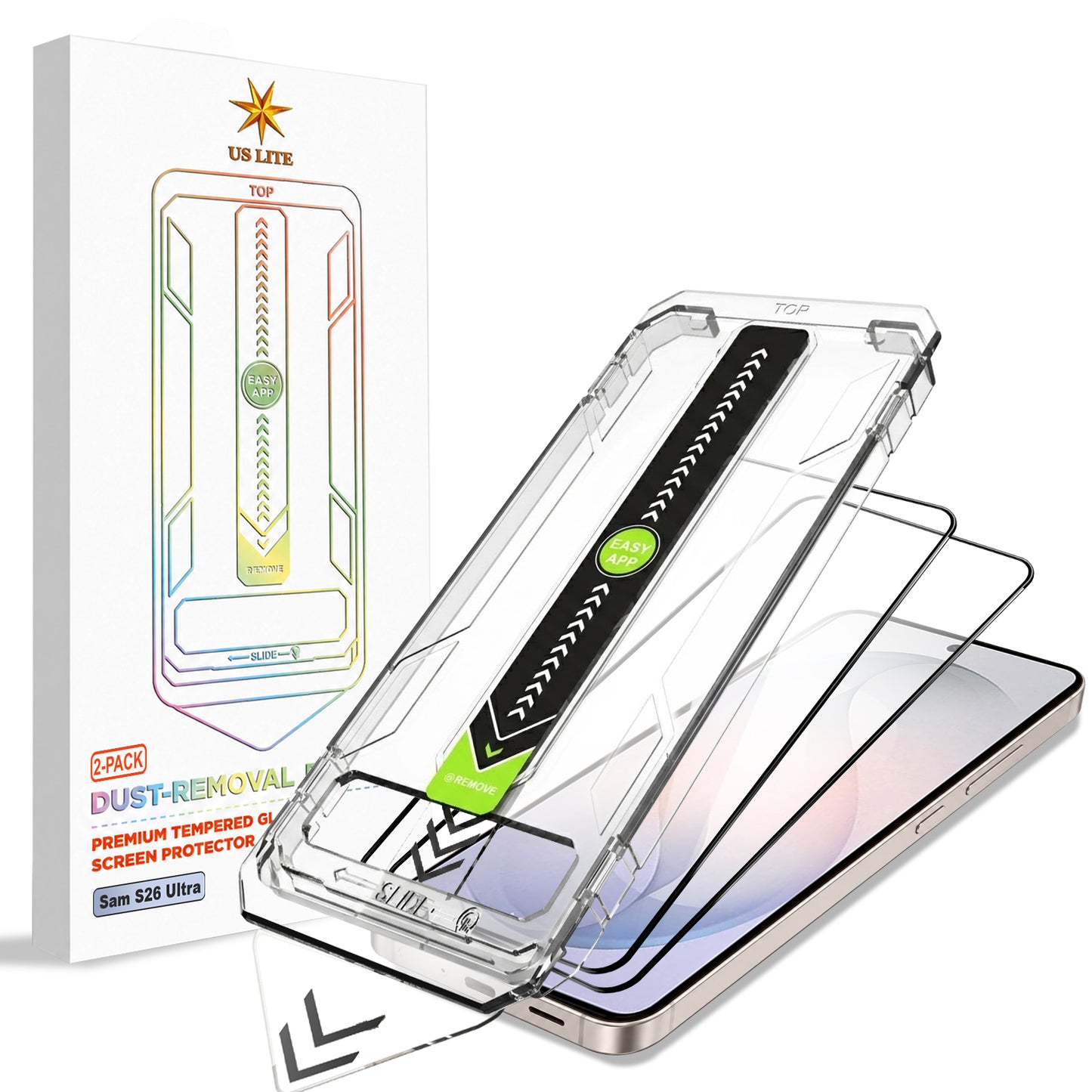 US LITE Tempered Glass Screen Protector | Align Tray | Shatterproof Screen Protection | 9H Hardness | Bubble-Free | Easy Installation Tool Kit For iPhone & Samsung Series