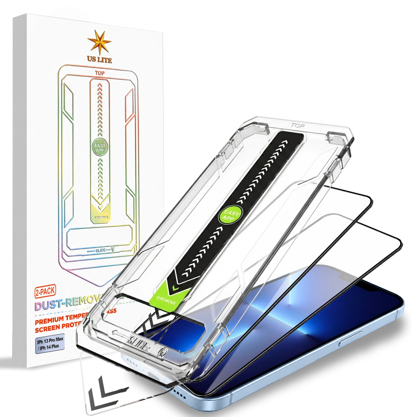 US LITE Tempered Glass Screen Protector | Align Tray | Shatterproof Screen Protection | 9H Hardness | Bubble-Free | Easy Installation Tool Kit For iPhone & Samsung Series