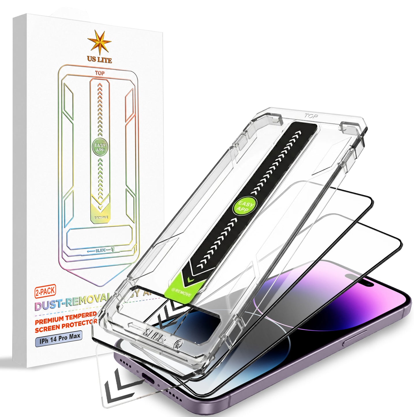 US LITE Tempered Glass Screen Protector | Align Tray | Shatterproof Screen Protection | 9H Hardness | Bubble-Free | Easy Installation Tool Kit For iPhone & Samsung Series