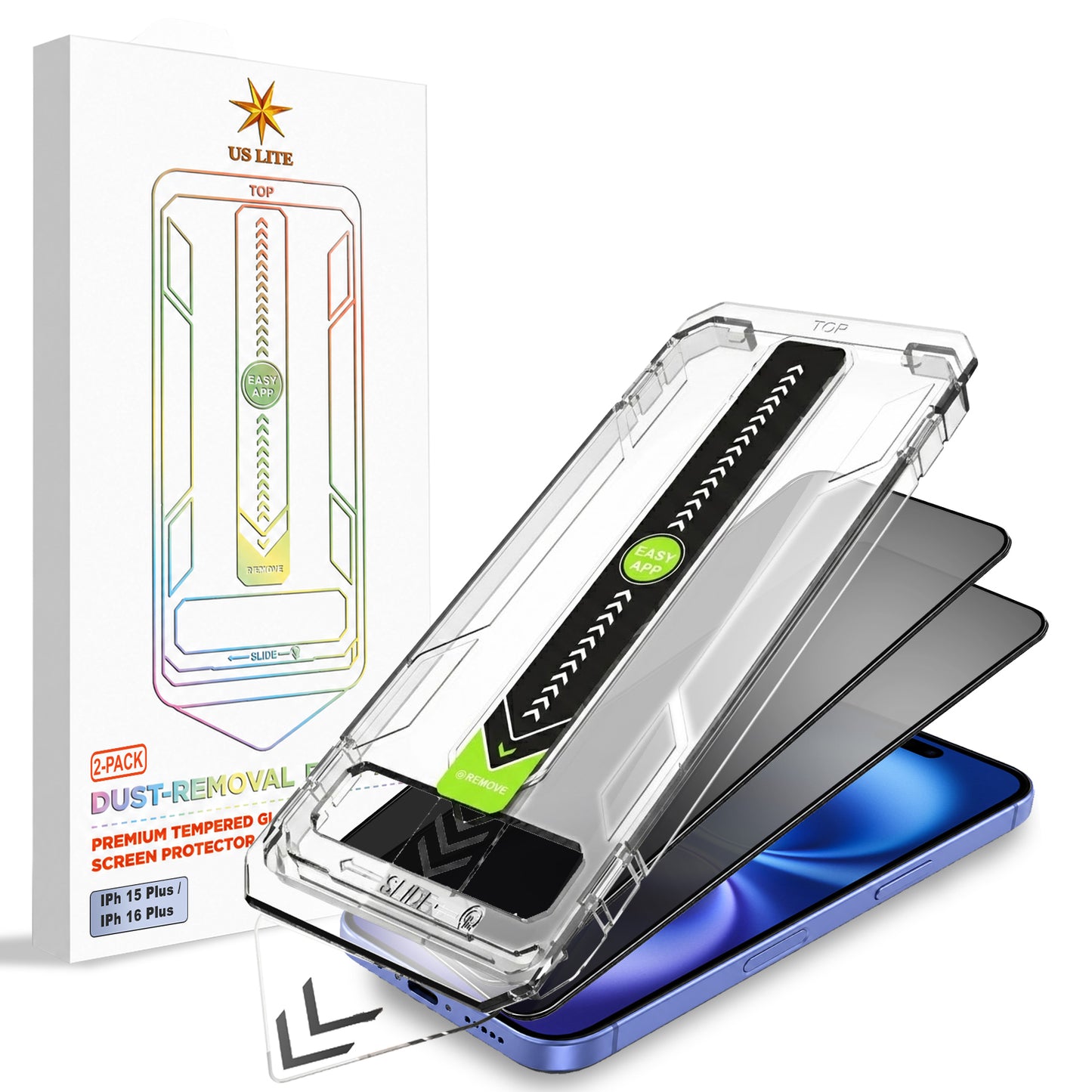 US LITE Tempered Glass Screen Protector | Align Tray | Shatterproof Screen Protection | 9H Hardness | Bubble-Free | Easy Installation Tool Kit For iPhone & Samsung Series
