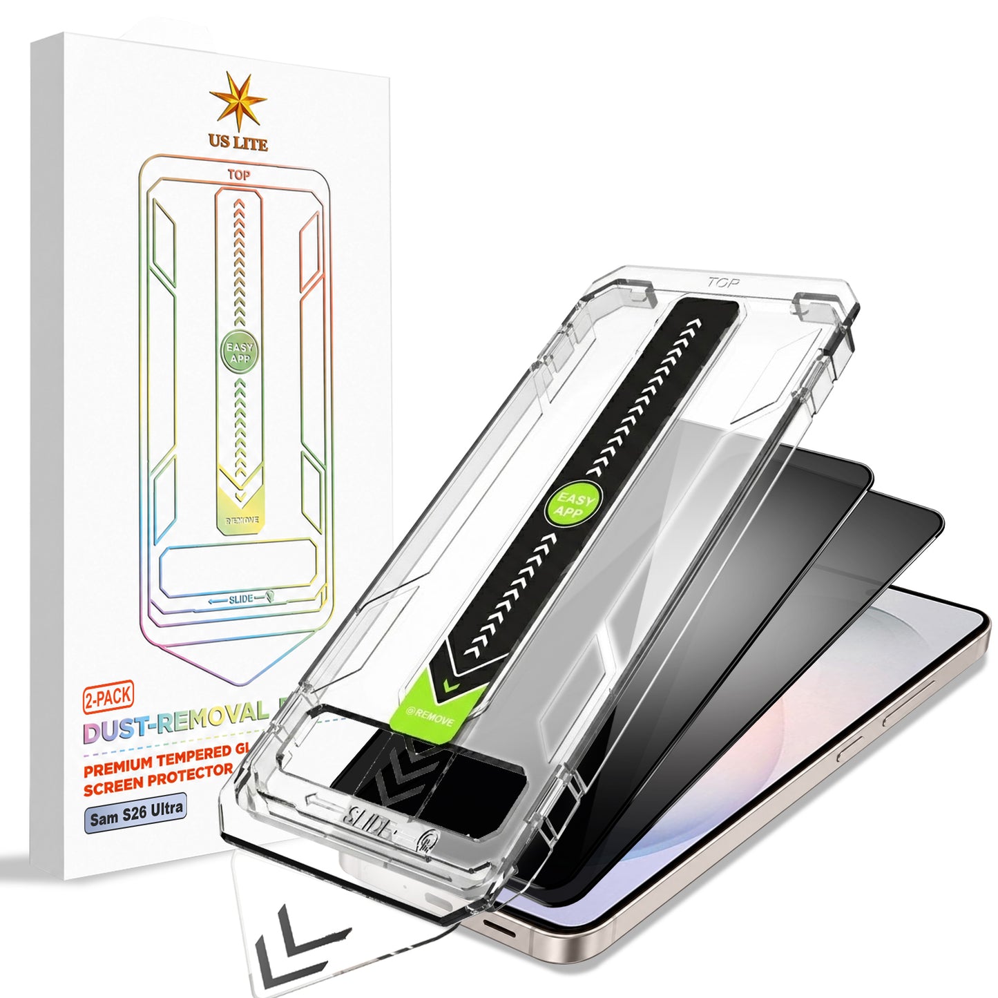 US LITE Tempered Glass Screen Protector | Align Tray | Shatterproof Screen Protection | 9H Hardness | Bubble-Free | Easy Installation Tool Kit For iPhone & Samsung Series