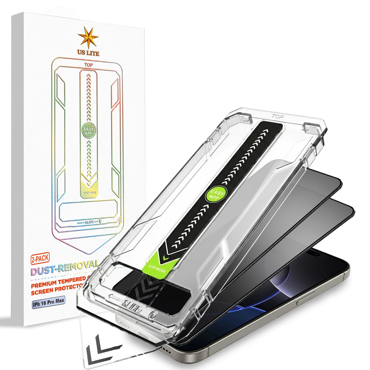 US LITE Tempered Glass Screen Protector | Align Tray | Shatterproof Screen Protection | 9H Hardness | Bubble-Free | Easy Installation Tool Kit For iPhone & Samsung Series