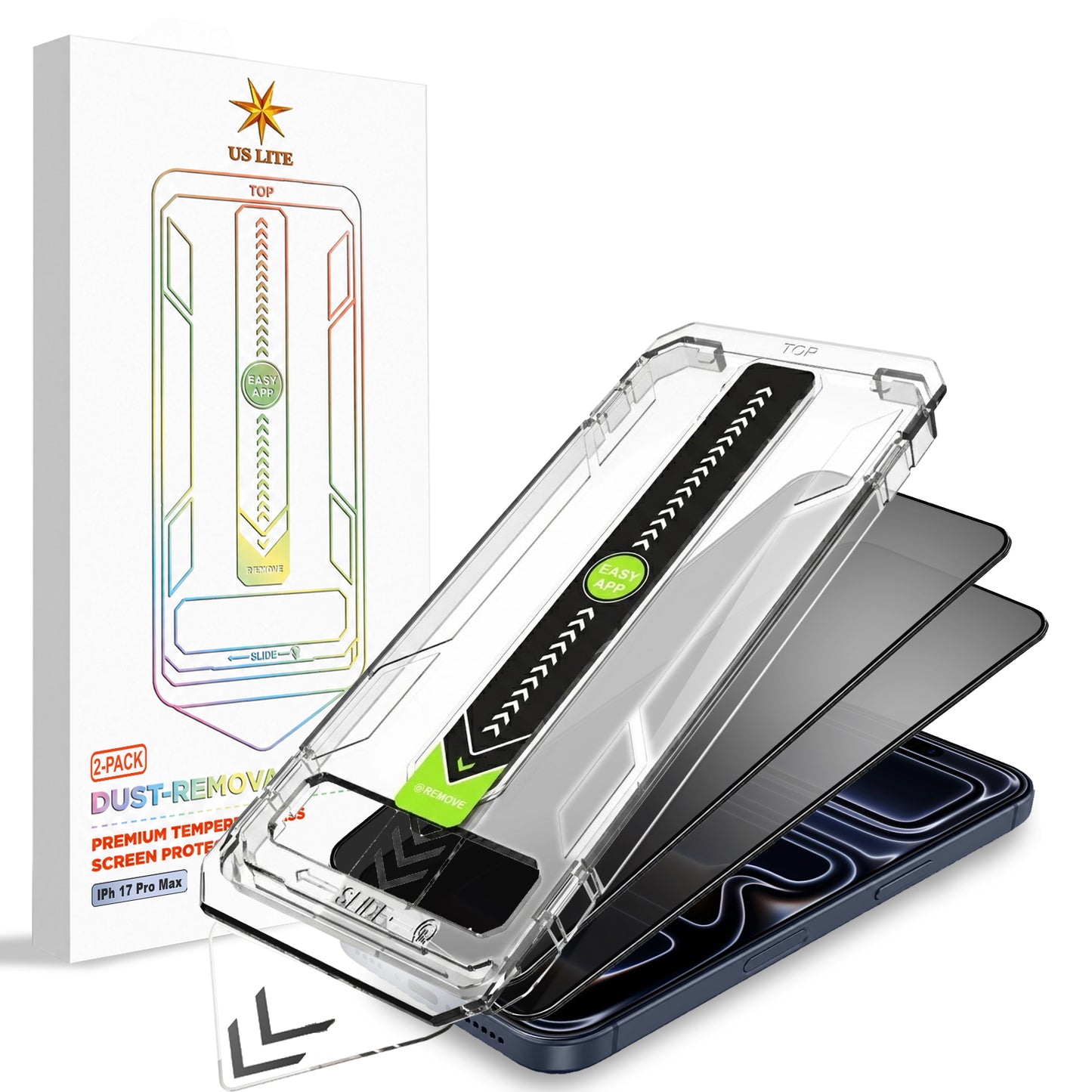 US LITE Tempered Glass Screen Protector | Align Tray | Shatterproof Screen Protection | 9H Hardness | Bubble-Free | Easy Installation Tool Kit For iPhone & Samsung Series