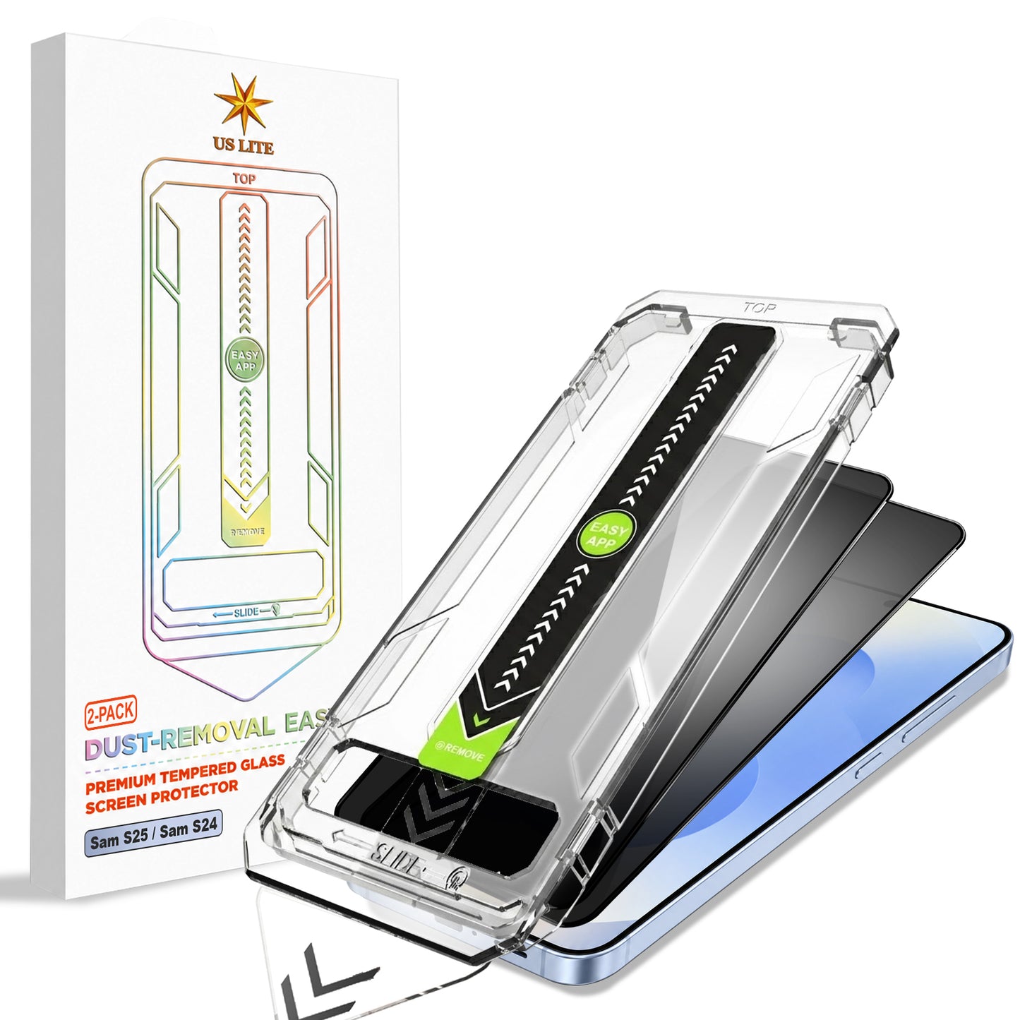 US LITE Tempered Glass Screen Protector | Align Tray | Shatterproof Screen Protection | 9H Hardness | Bubble-Free | Easy Installation Tool Kit For iPhone & Samsung Series