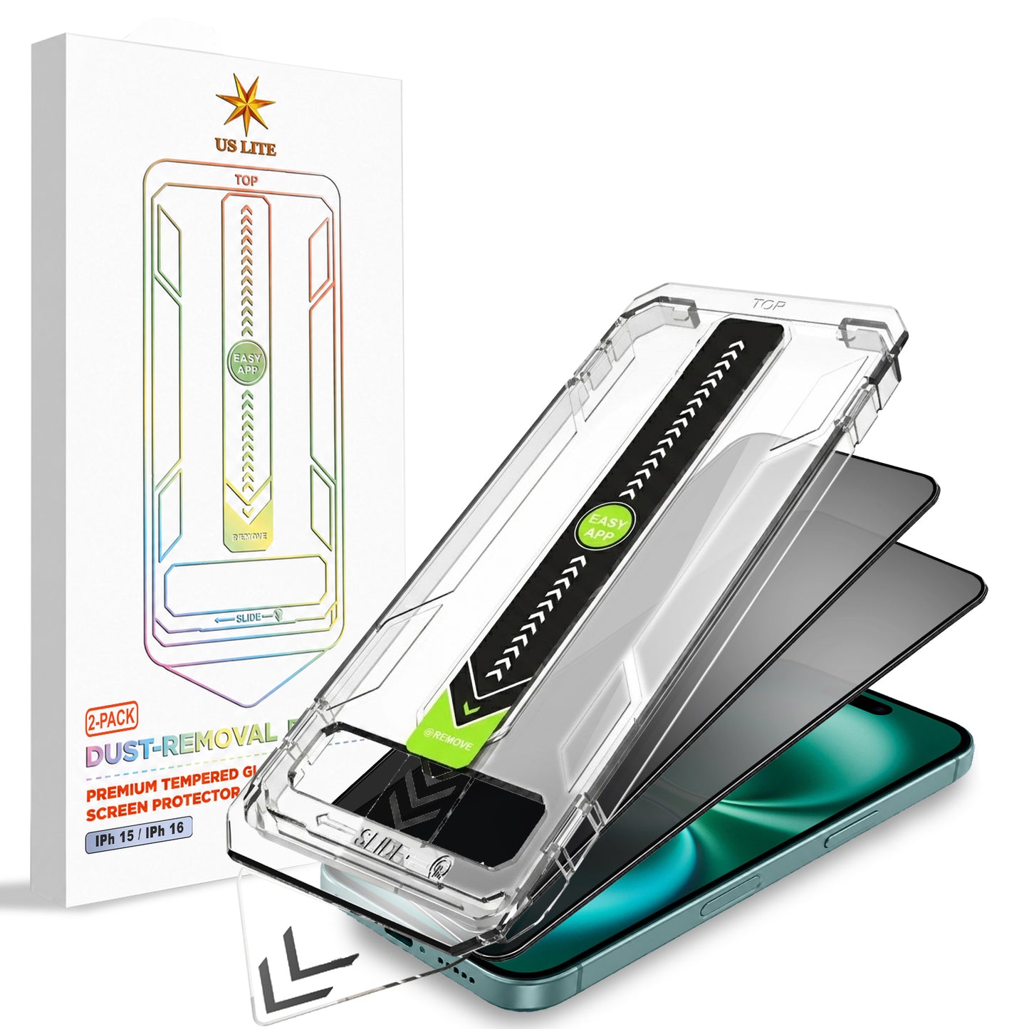 US LITE Tempered Glass Screen Protector | Align Tray | Shatterproof Screen Protection | 9H Hardness | Bubble-Free | Easy Installation Tool Kit For iPhone & Samsung Series