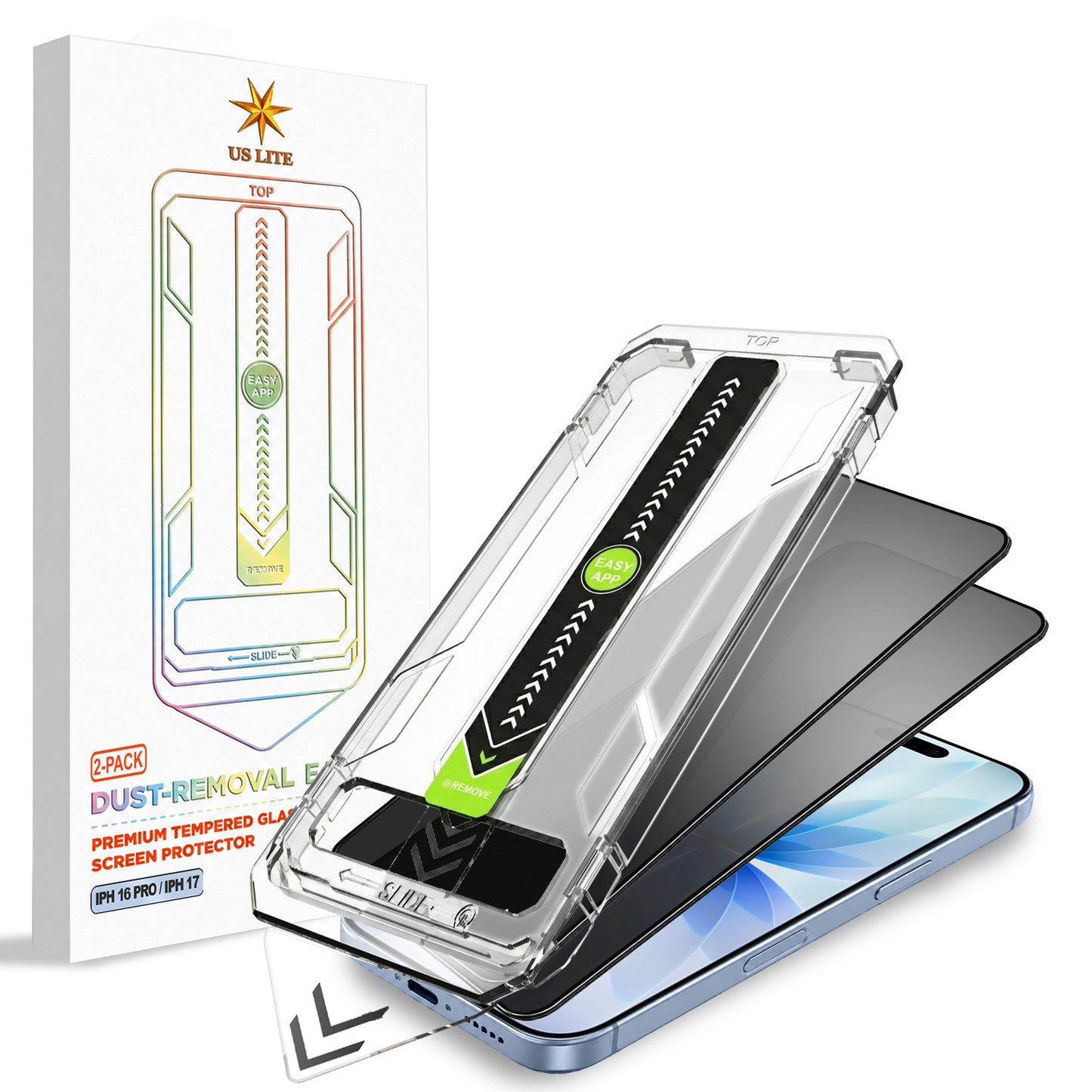 US LITE Tempered Glass Screen Protector | Align Tray | Shatterproof Screen Protection | 9H Hardness | Bubble-Free | Easy Installation Tool Kit For iPhone & Samsung Series