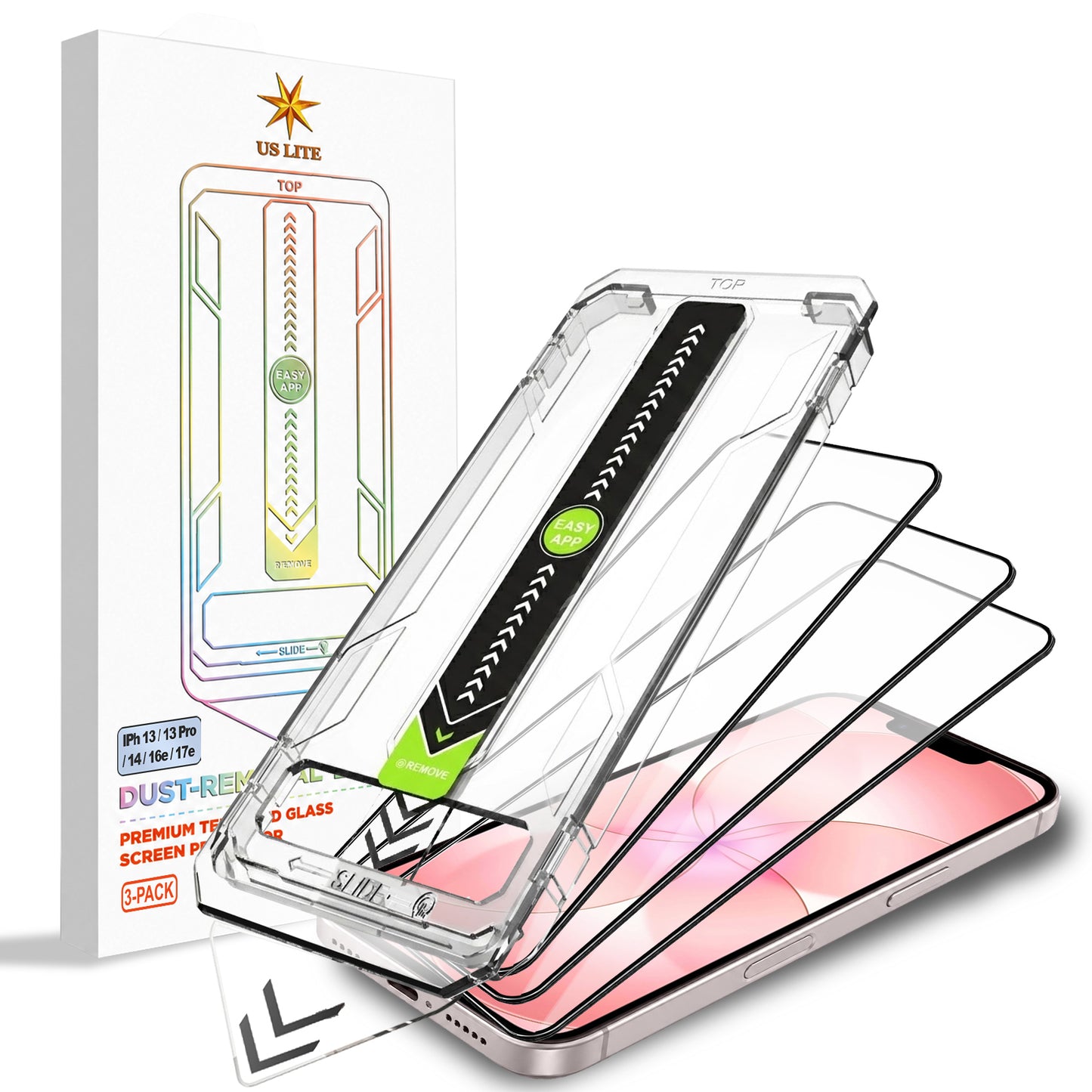 US LITE Tempered Glass Screen Protector | Align Tray | Shatterproof Screen Protection | 9H Hardness | Bubble-Free | Easy Installation Tool Kit For iPhone & Samsung Series
