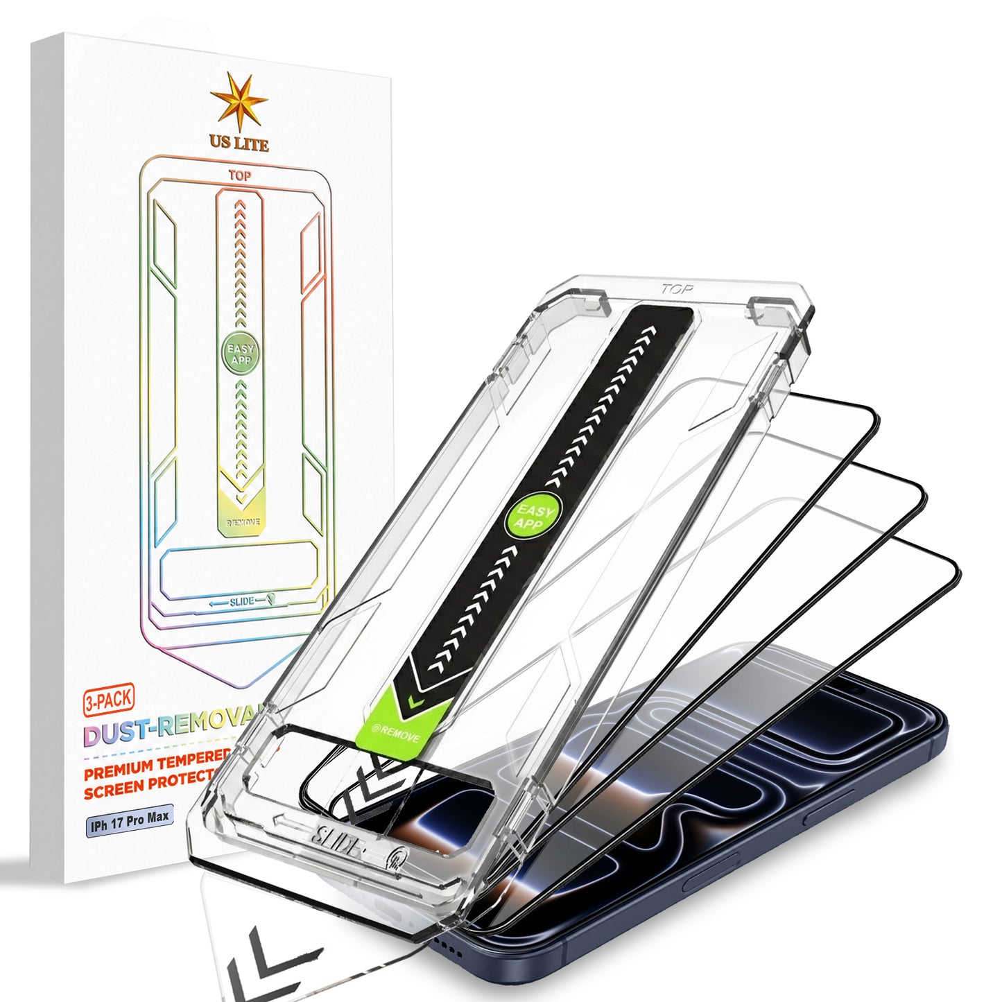 US LITE Tempered Glass Screen Protector | Align Tray | Shatterproof Screen Protection | 9H Hardness | Bubble-Free | Easy Installation Tool Kit For iPhone & Samsung Series