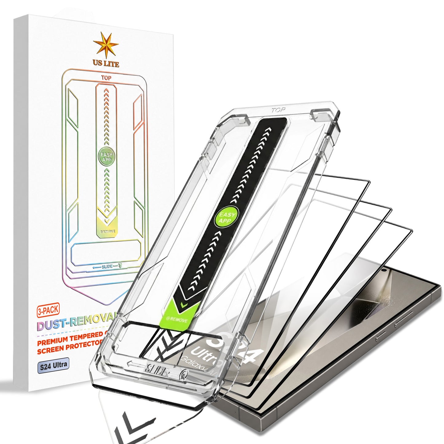 US LITE Tempered Glass Screen Protector | Align Tray | Shatterproof Screen Protection | 9H Hardness | Bubble-Free | Easy Installation Tool Kit For iPhone & Samsung Series