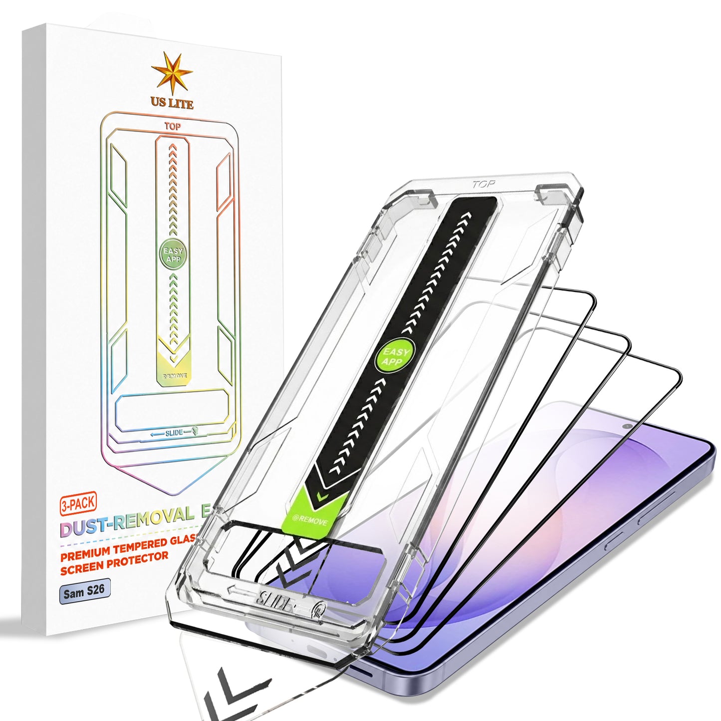 US LITE Tempered Glass Screen Protector | Align Tray | Shatterproof Screen Protection | 9H Hardness | Bubble-Free | Easy Installation Tool Kit For iPhone & Samsung Series