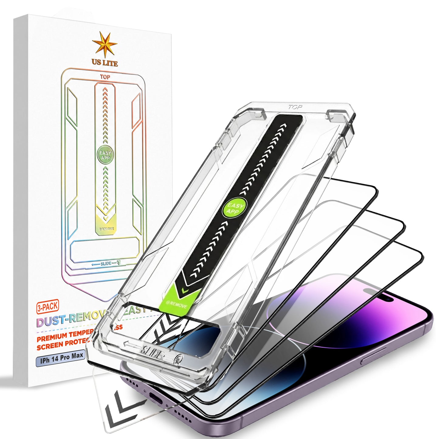 US LITE Tempered Glass Screen Protector | Align Tray | Shatterproof Screen Protection | 9H Hardness | Bubble-Free | Easy Installation Tool Kit For iPhone & Samsung Series
