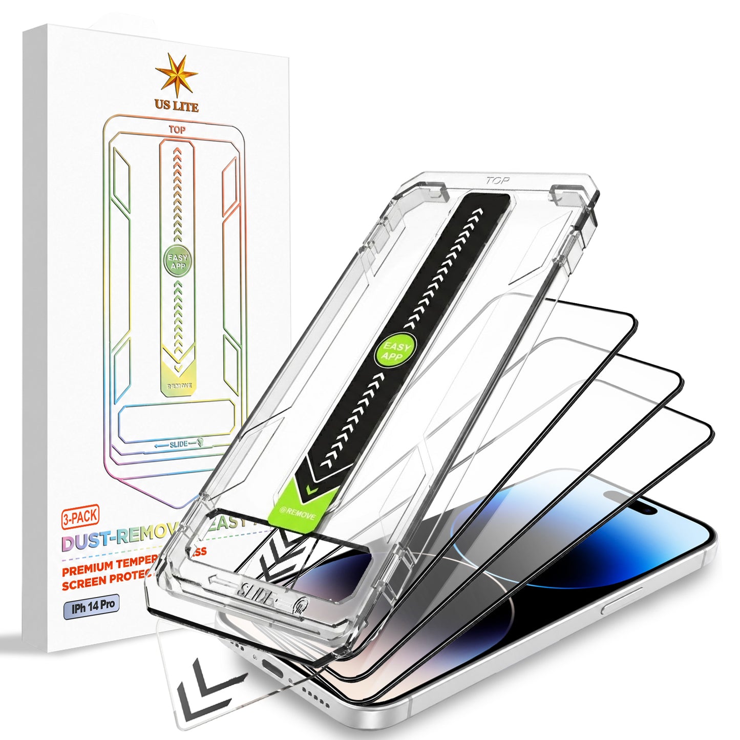 US LITE Tempered Glass Screen Protector | Align Tray | Shatterproof Screen Protection | 9H Hardness | Bubble-Free | Easy Installation Tool Kit For iPhone & Samsung Series