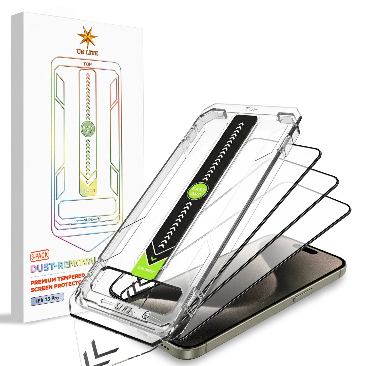 US LITE Tempered Glass Screen Protector | Align Tray | Shatterproof Screen Protection | 9H Hardness | Bubble-Free | Easy Installation Tool Kit For iPhone & Samsung Series