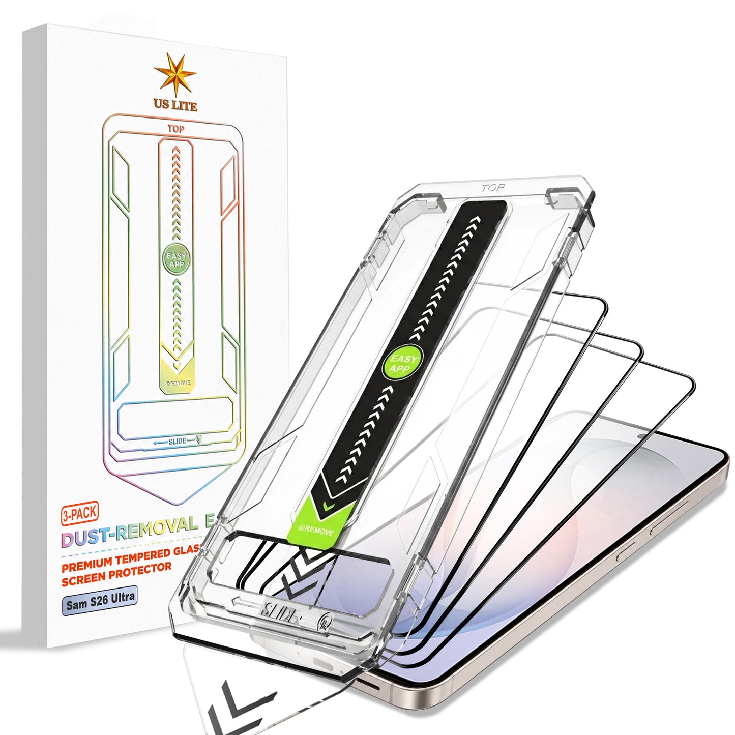 US LITE Tempered Glass Screen Protector | Align Tray | Shatterproof Screen Protection | 9H Hardness | Bubble-Free | Easy Installation Tool Kit For iPhone & Samsung Series