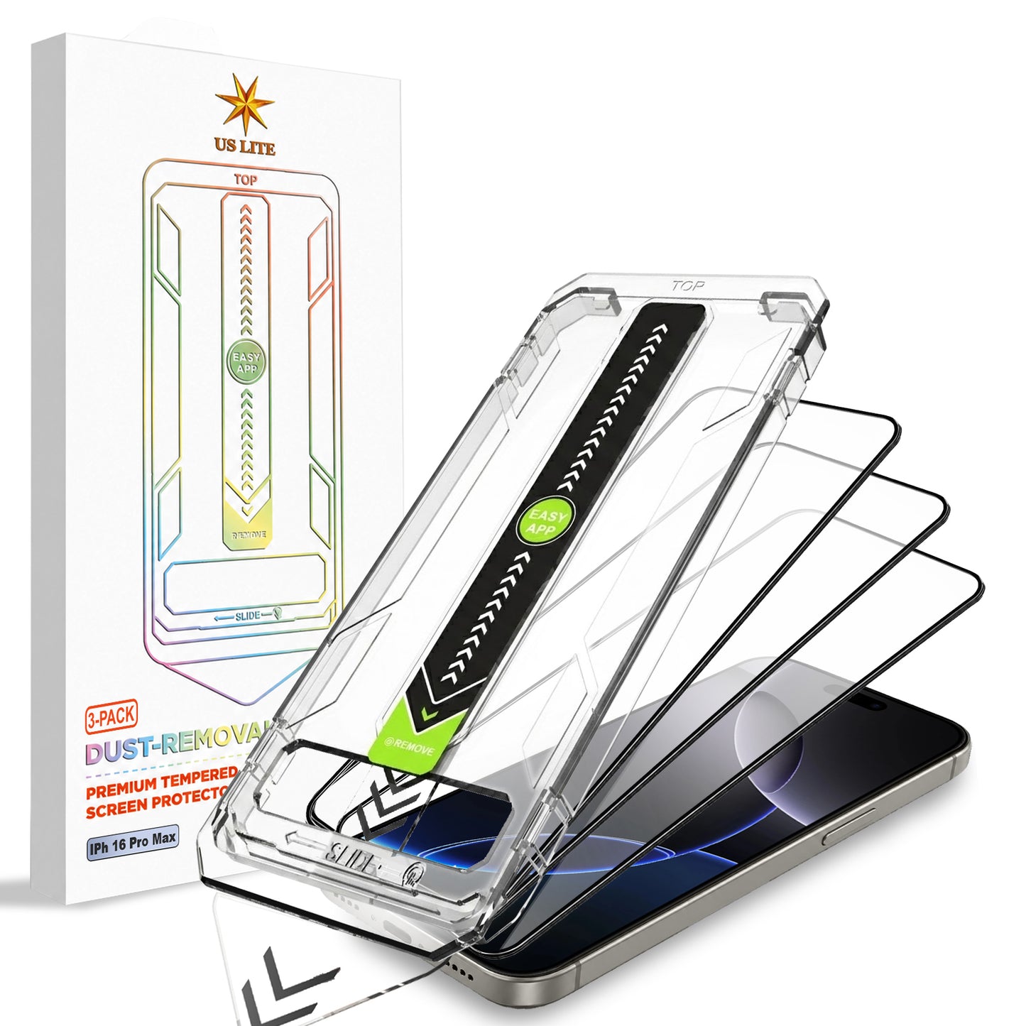 US LITE Tempered Glass Screen Protector | Align Tray | Shatterproof Screen Protection | 9H Hardness | Bubble-Free | Easy Installation Tool Kit For iPhone & Samsung Series