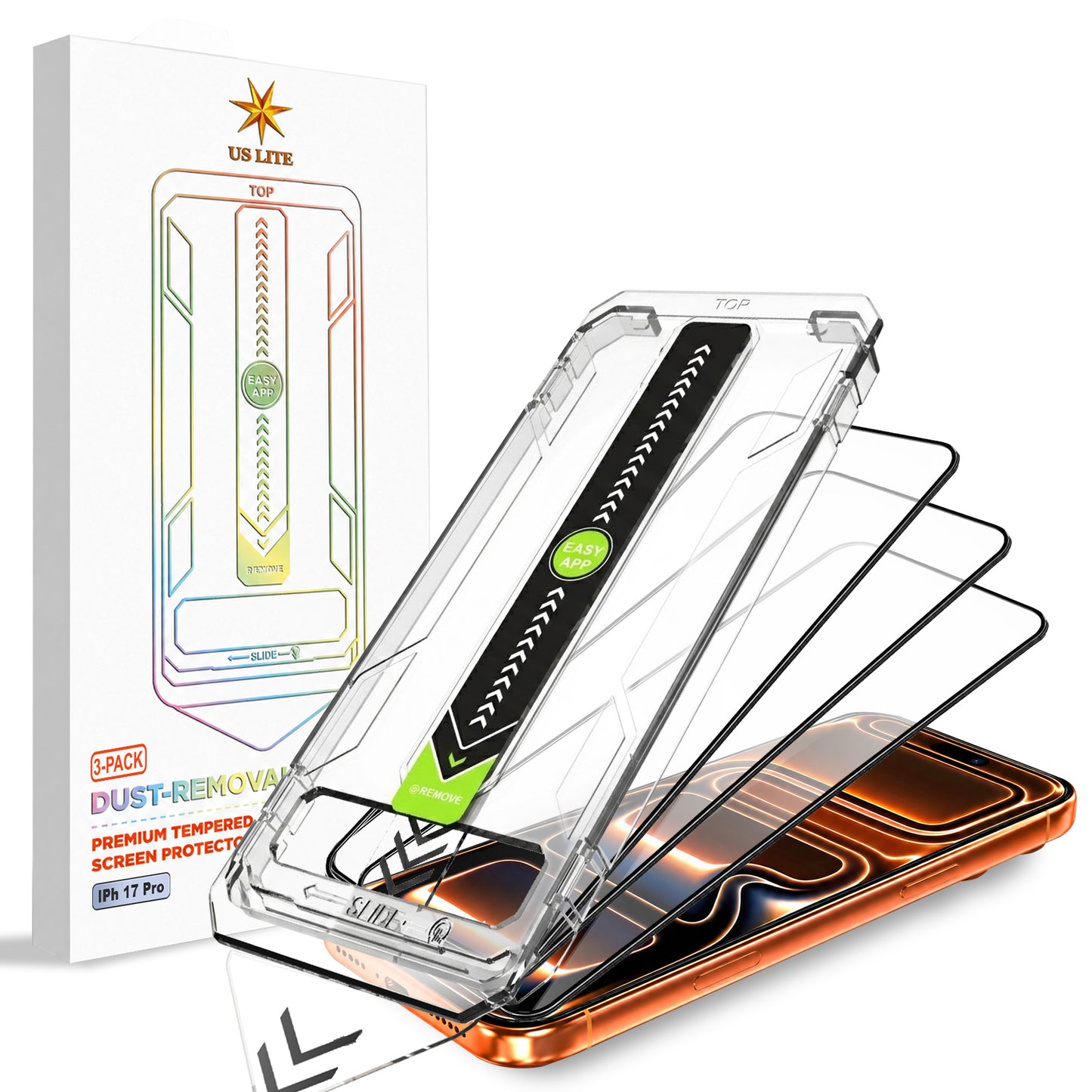 US LITE Tempered Glass Screen Protector | Align Tray | Shatterproof Screen Protection | 9H Hardness | Bubble-Free | Easy Installation Tool Kit For iPhone & Samsung Series