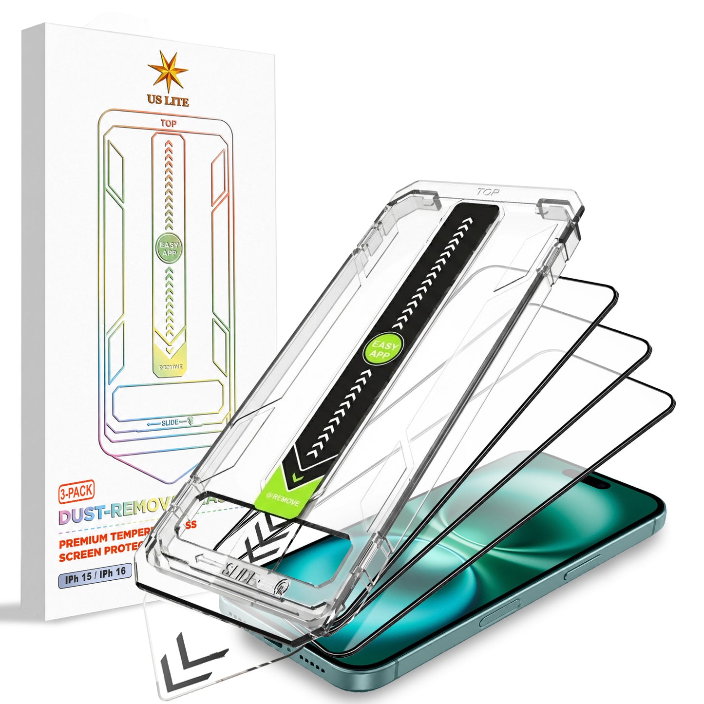 US LITE Tempered Glass Screen Protector | Align Tray | Shatterproof Screen Protection | 9H Hardness | Bubble-Free | Easy Installation Tool Kit For iPhone & Samsung Series