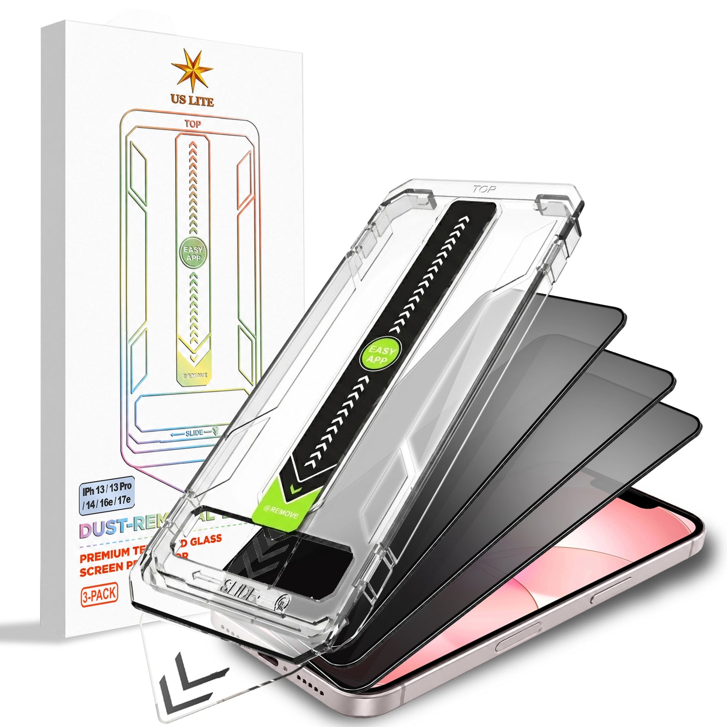 US LITE Tempered Glass Screen Protector | Align Tray | Shatterproof Screen Protection | 9H Hardness | Bubble-Free | Easy Installation Tool Kit For iPhone & Samsung Series