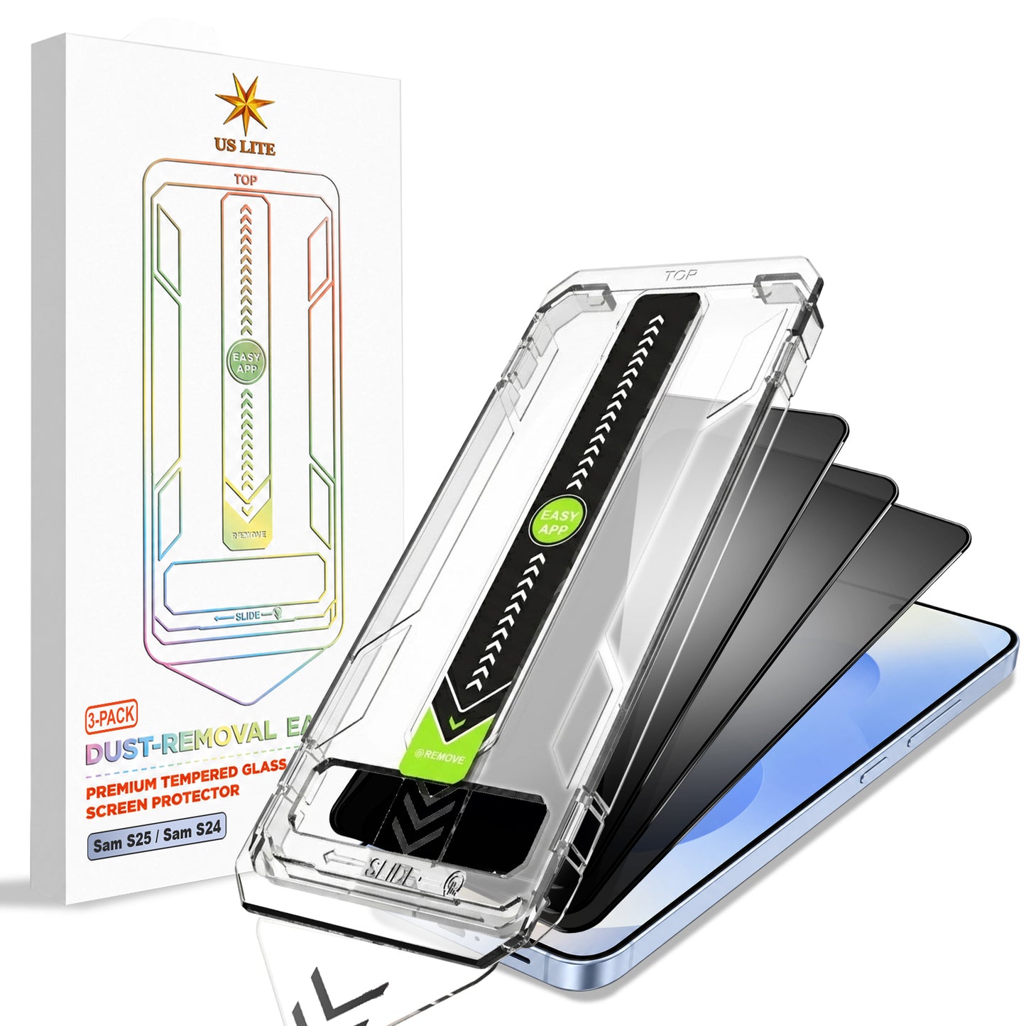 US LITE Tempered Glass Screen Protector | Align Tray | Shatterproof Screen Protection | 9H Hardness | Bubble-Free | Easy Installation Tool Kit For iPhone & Samsung Series